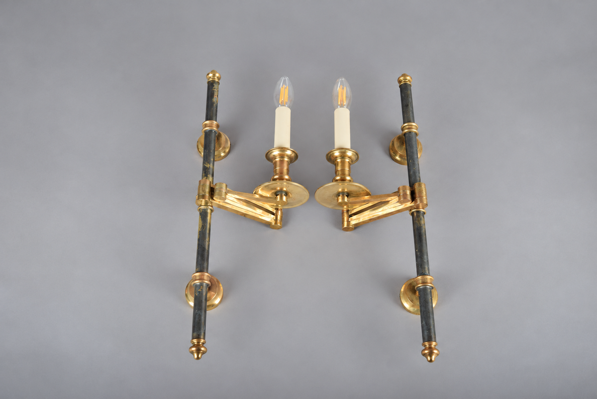 Pair of Brass and Dark Metal Swing-Arm Wall Sconces, Articulated Task Lighting, 1960s