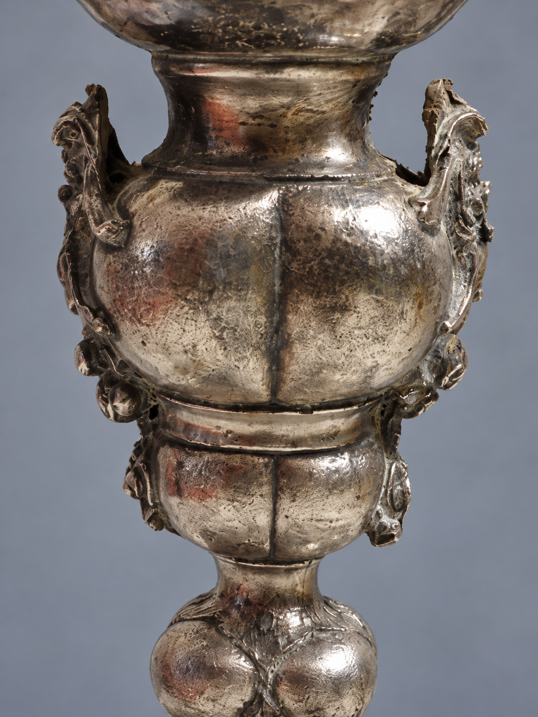 Vintage Silver-Tone Metal Table Lamp, Bacchic Masks and Fruit Festoons, Rococo Revival Style
