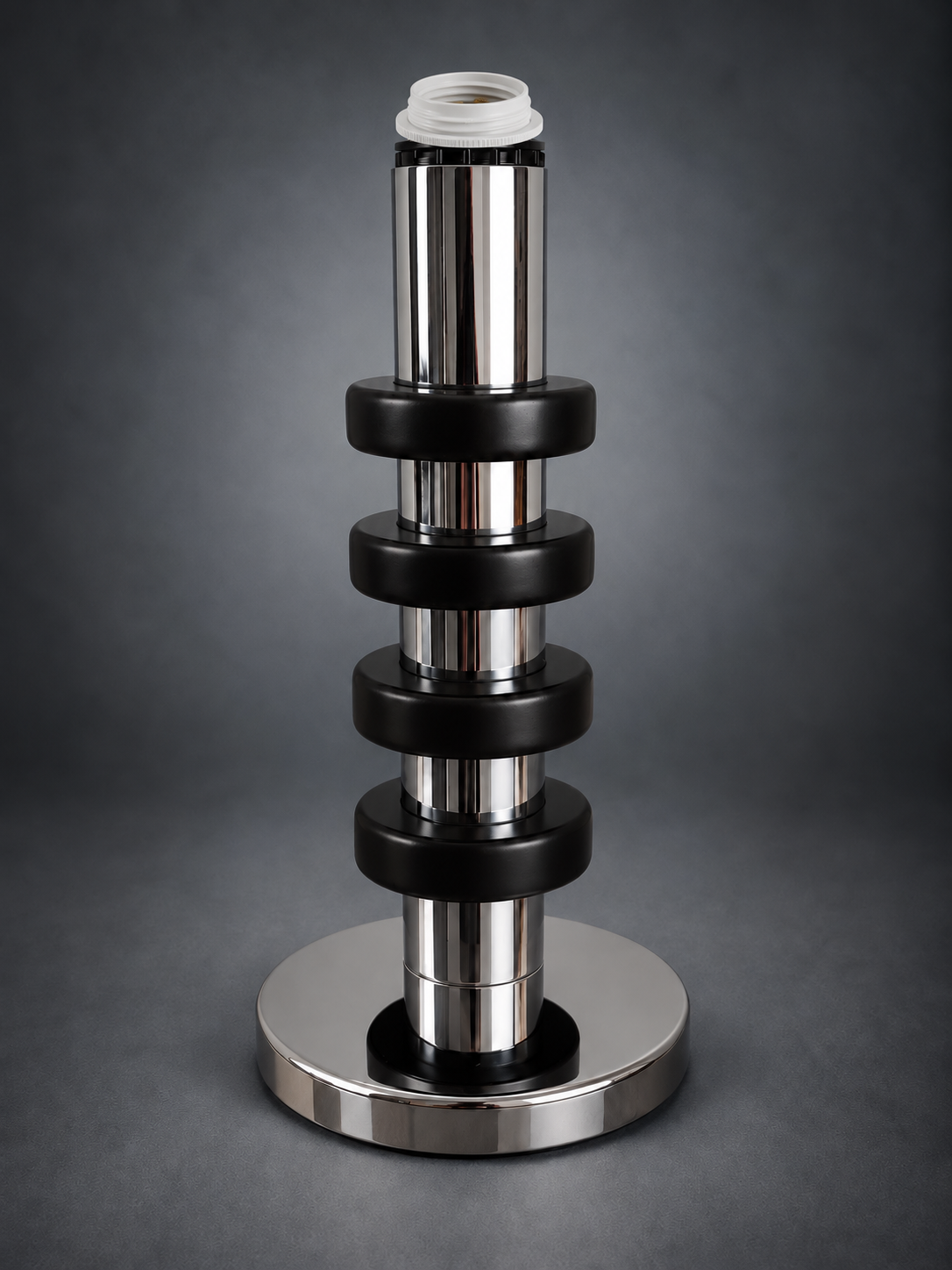 Stainless Steel and Black Plastic Table Lamp Base, Stacked Cylinder Design, 1960s