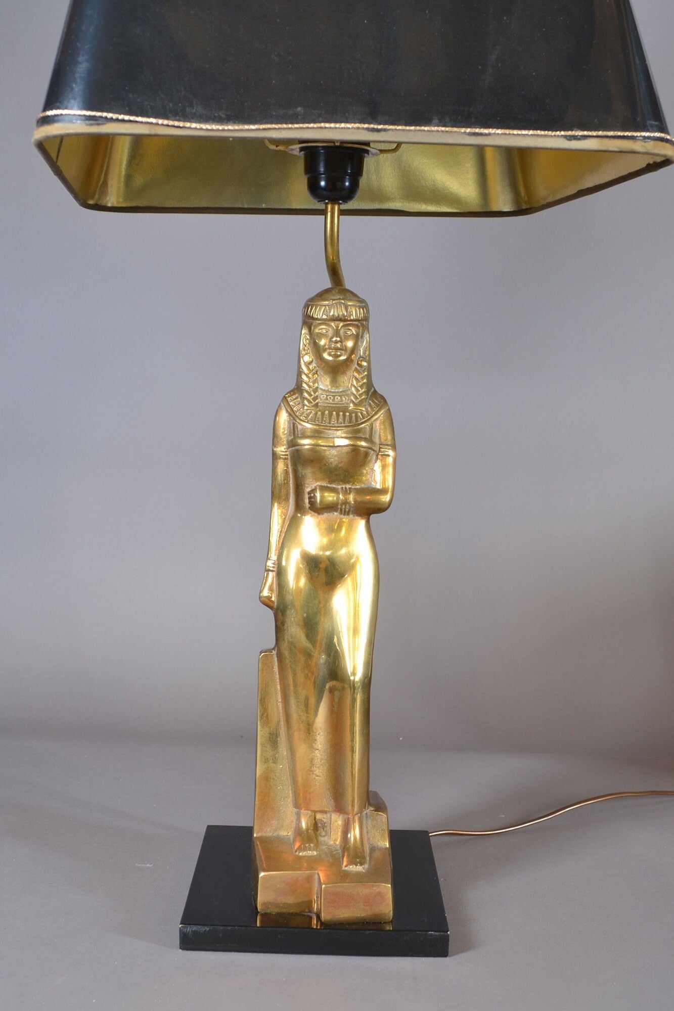 Vintage Egyptian Revival Table Lamp, Gold-Toned Woman Figure, Art Deco Style, 1970s