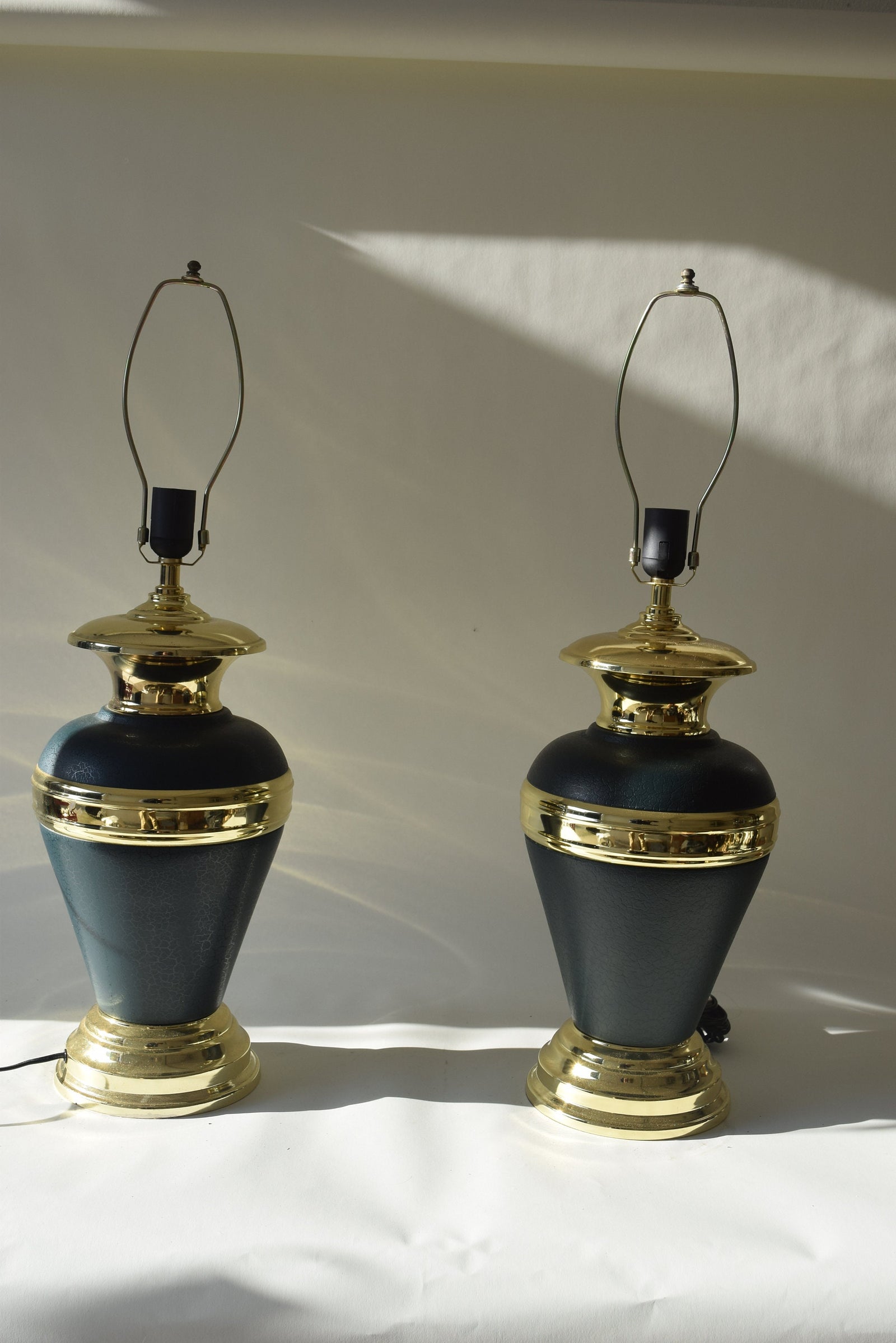 Vintage 1990s Green Ceramic & Gold-Tone Table Lamps – Vase-Style Statement Lighting, Matching Pair