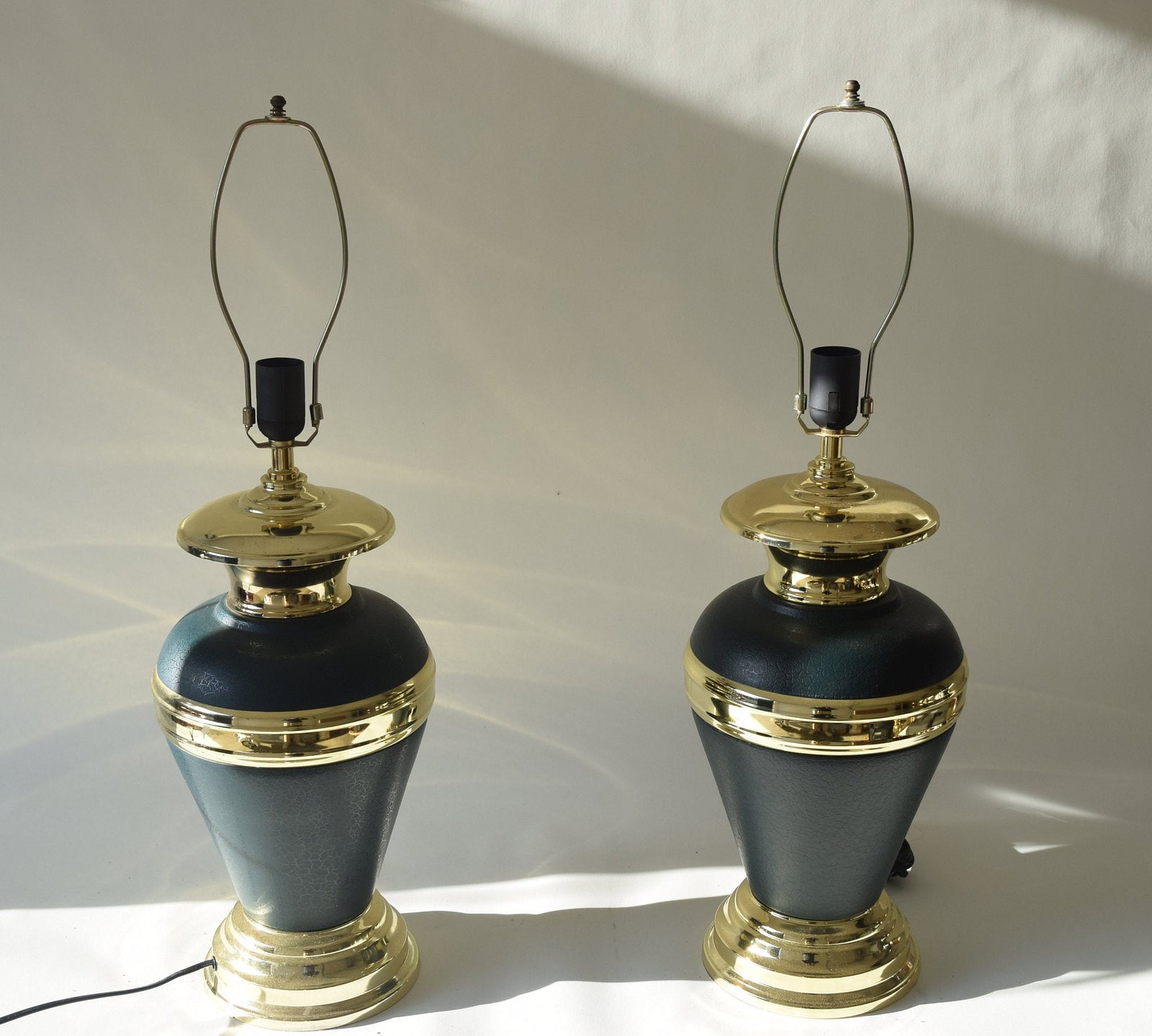 Vintage 1990s Green Ceramic & Gold-Tone Table Lamps – Vase-Style Statement Lighting, Matching Pair