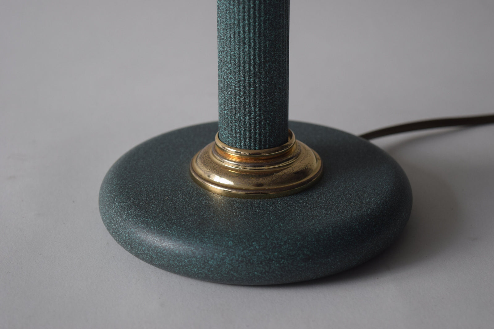 Vintage Brass Table Lamp, Teal Textured Column Desk Lamp — 1980s