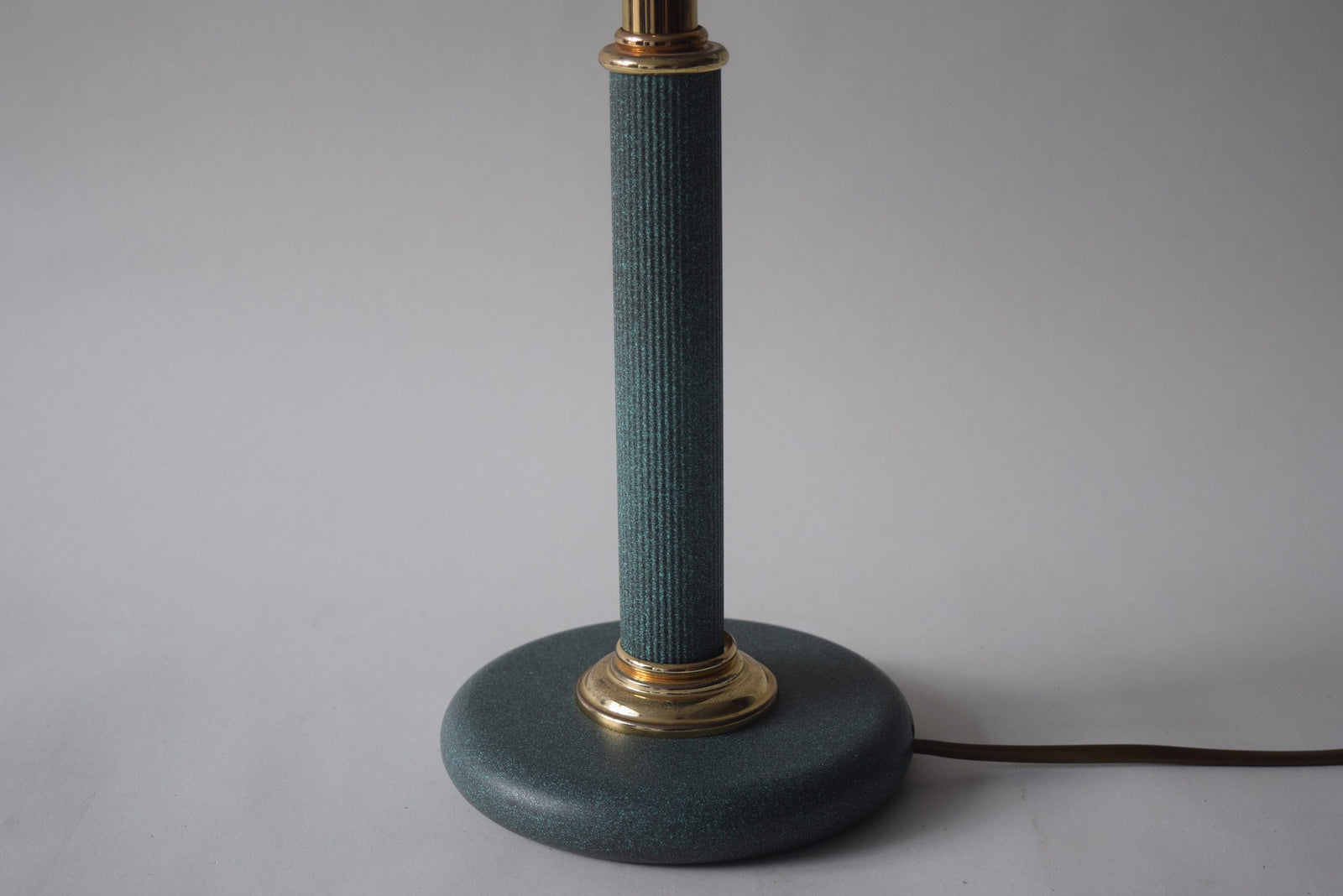 Vintage Brass Table Lamp, Teal Textured Column Desk Lamp — 1980s