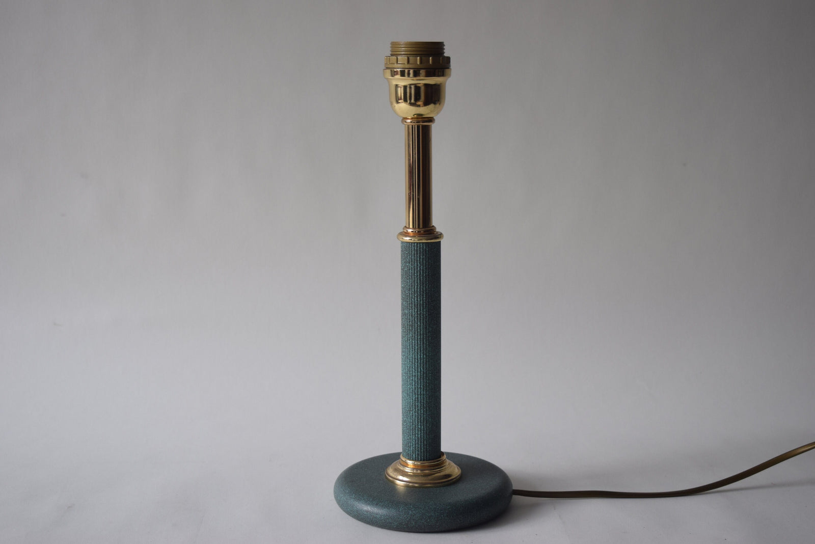 Vintage Brass Table Lamp, Teal Textured Column Desk Lamp — 1980s