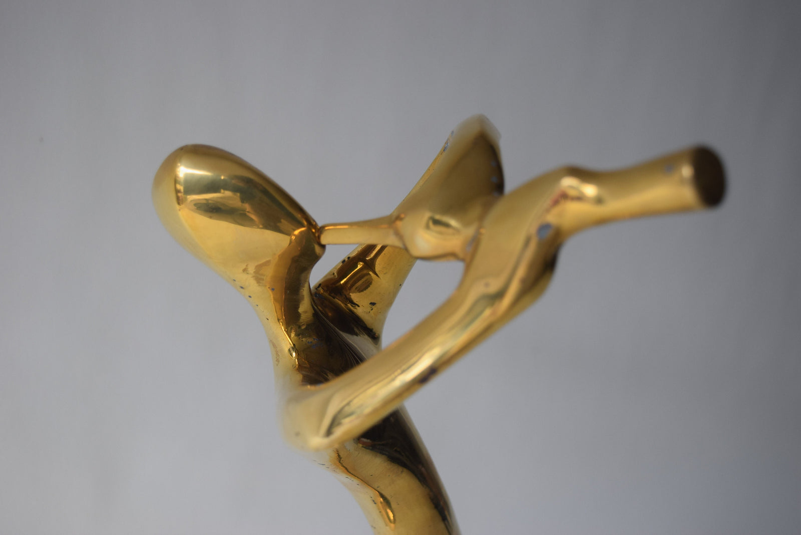 Vintage Brass Musician Sculpture, Abstract Art Deco Style Figure, Travertine Base, 1980s