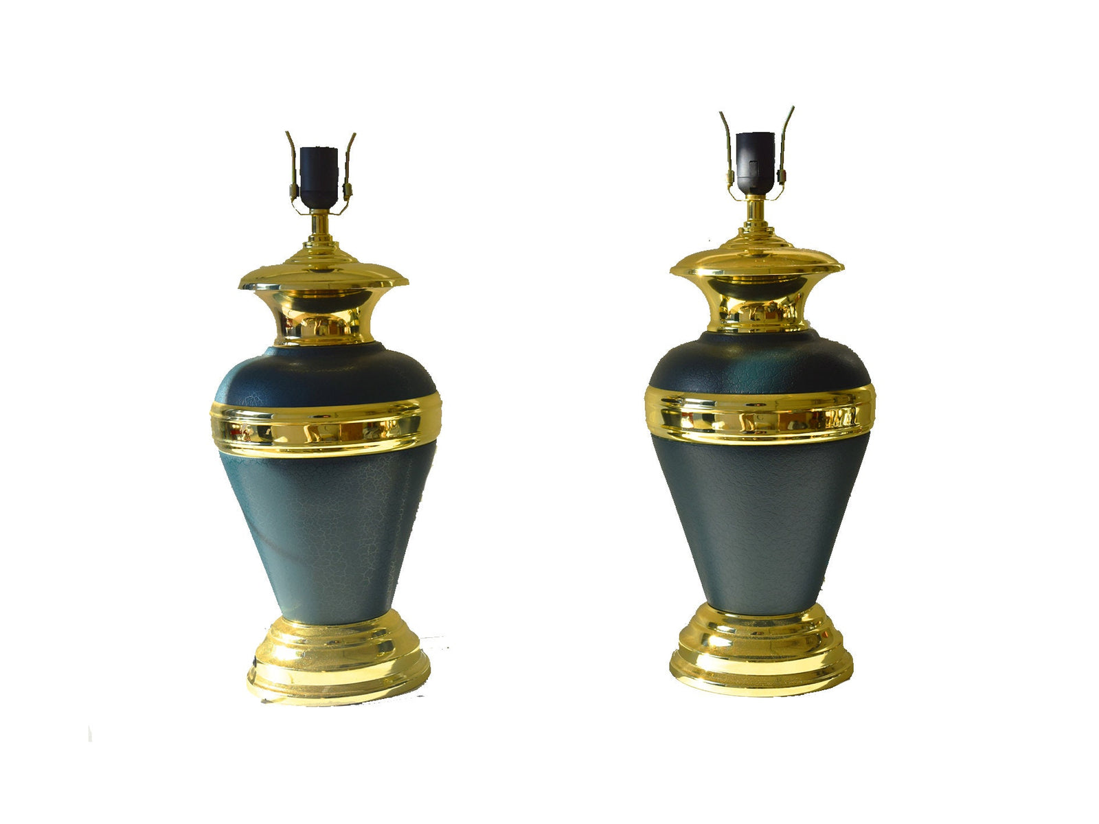 Vintage 1990s Green Ceramic & Gold-Tone Table Lamps – Vase-Style Statement Lighting, Matching Pair