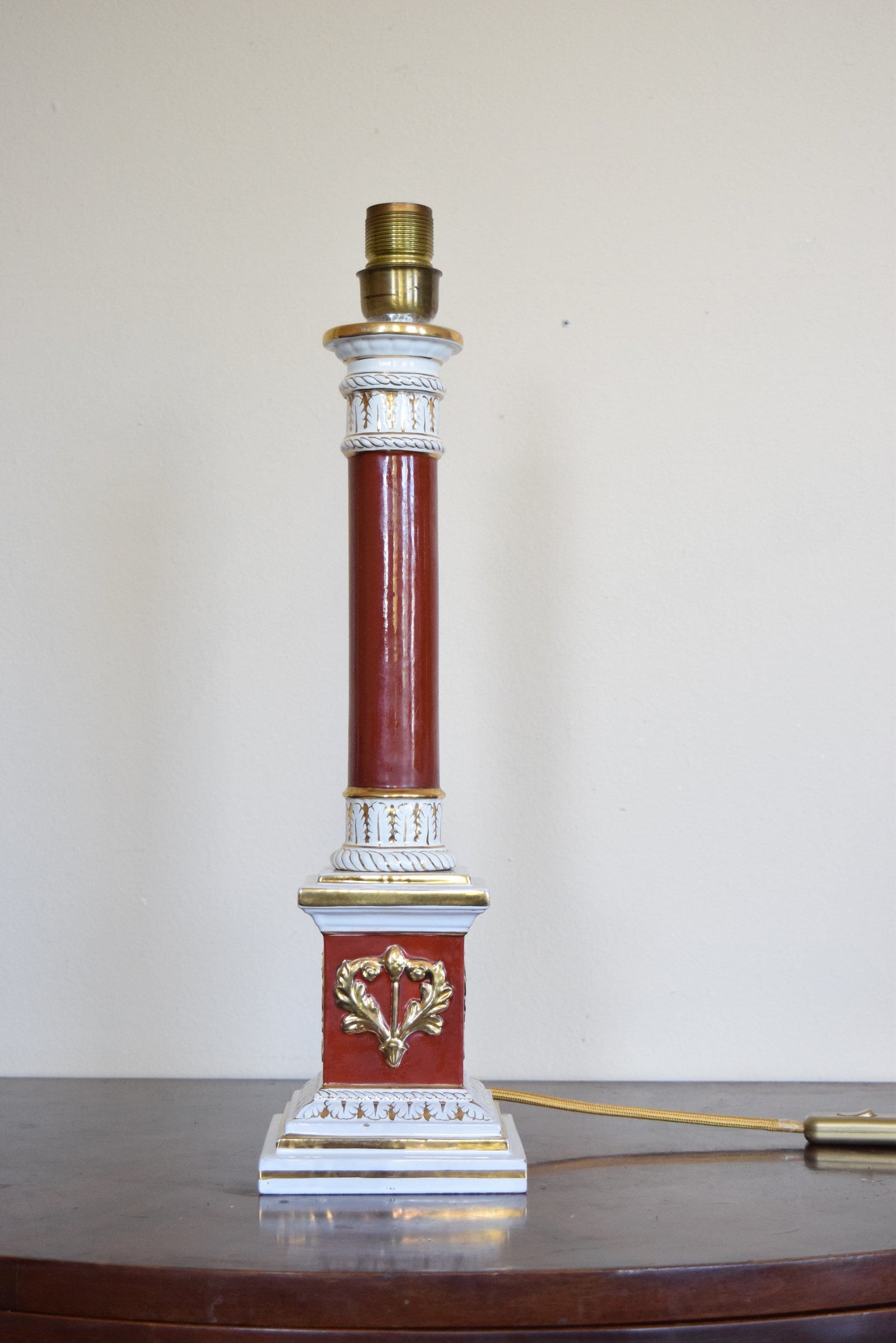 Ceramic Column Table Lamp, Red and Gold, Art Deco Style, Attributed to Ugo Zaccagnini, Italy 1950s