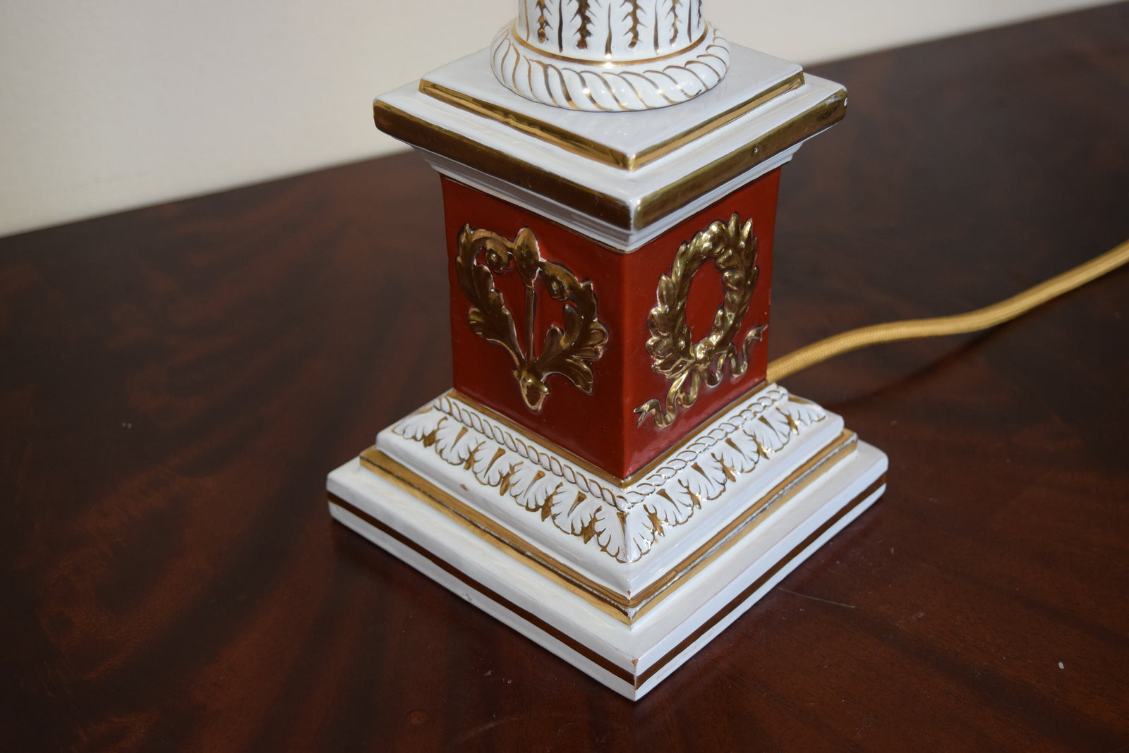 Ceramic Column Table Lamp, Red and Gold, Art Deco Style, Attributed to Ugo Zaccagnini, Italy 1950s