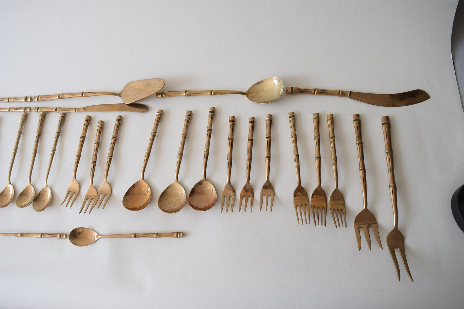 Vintage Bronze-Toned Bamboo Handle Flatware Set, Service for Six — Thai Style
