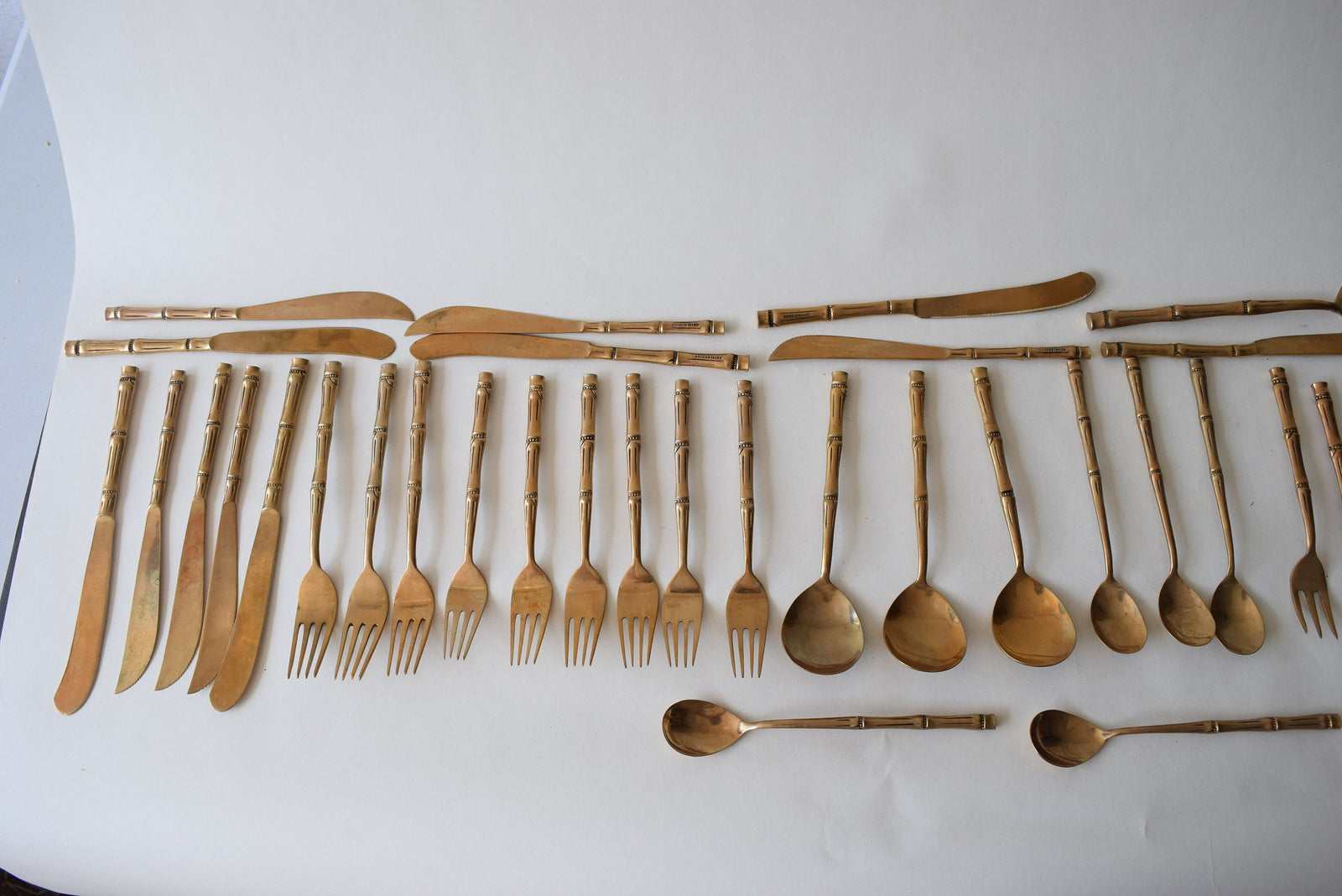 Vintage Bronze-Toned Bamboo Handle Flatware Set, Service for Six — Thai Style