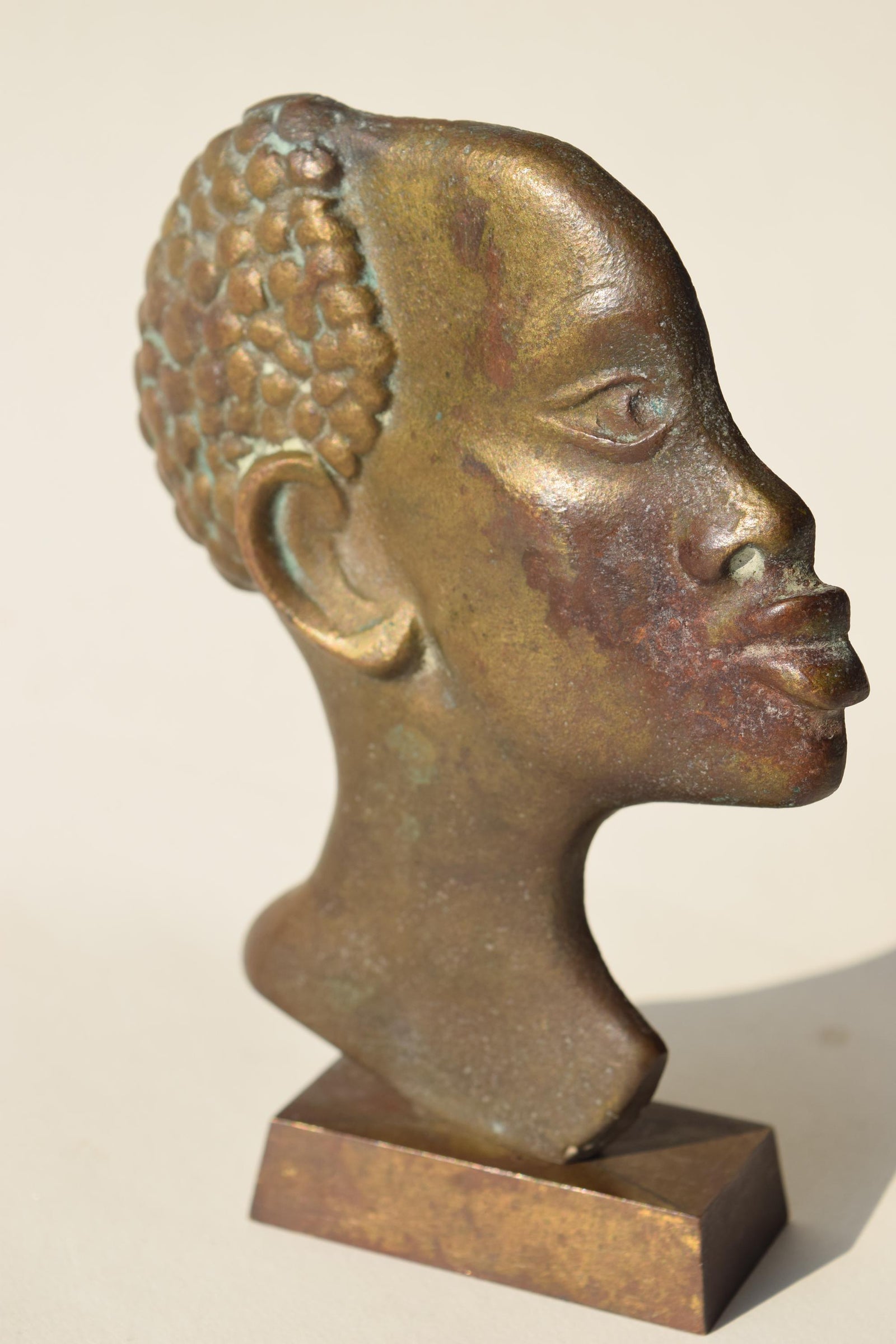 Midcentury Bronze-Toned Head Sculptures, Pair, Hagenauer Style, 1950s