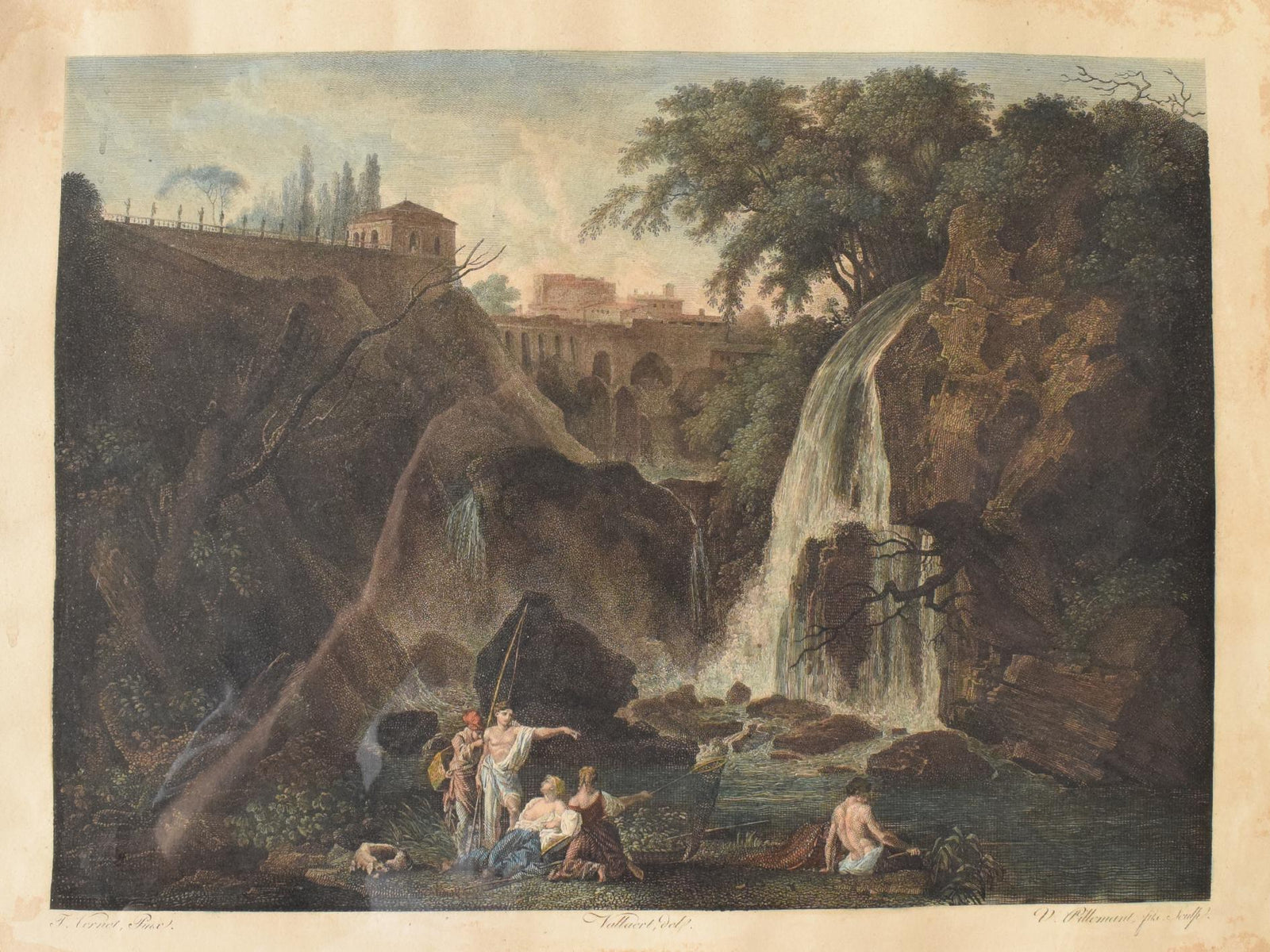 High-quality reproduction of 'The Waterfalls at Tivoli, with the Villa of Maecenas' by Claude-Joseph Vernet. This 18th-century drawing depicts the stunning waterfalls of Tivoli with the historic Villa of Maecenas in fine detail. A masterful sketch showcasing the beauty of classical European landscapes, perfect for collectors and history lovers seeking timeless decor.