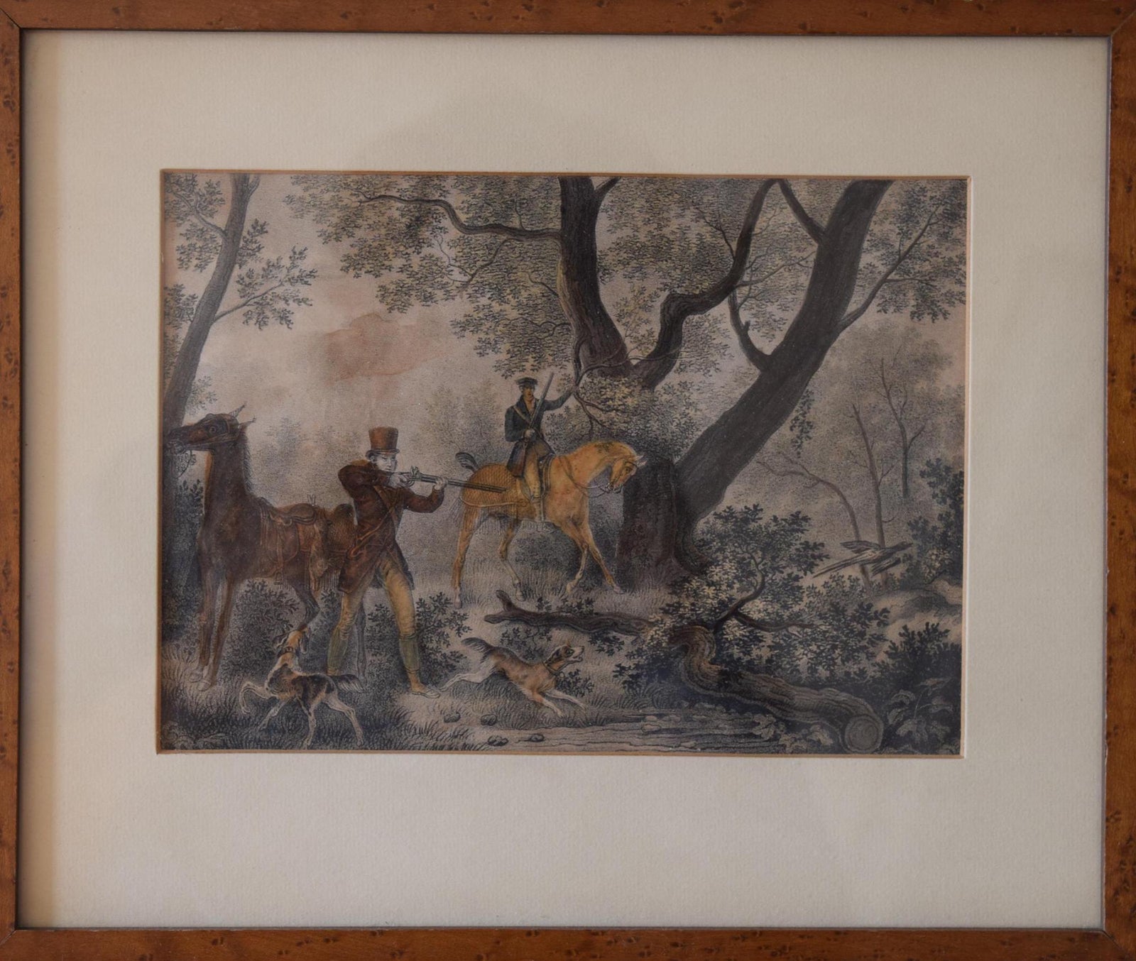 Antique Hand-Colored Hunting Engraving, Chasseur Au Tir | Jazet after Carle Vernet, 1830s | Framed French Equestrian Art