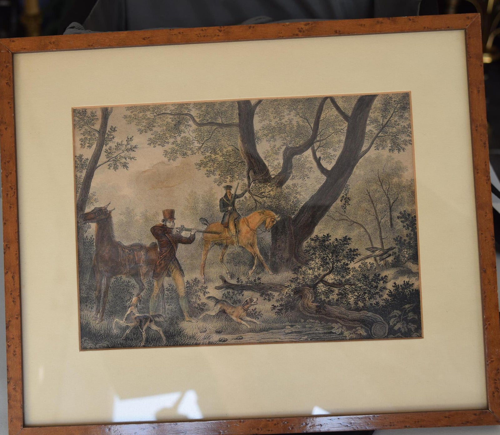 Antique Hand-Colored Hunting Engraving, Chasseur Au Tir | Jazet after Carle Vernet, 1830s | Framed French Equestrian Art