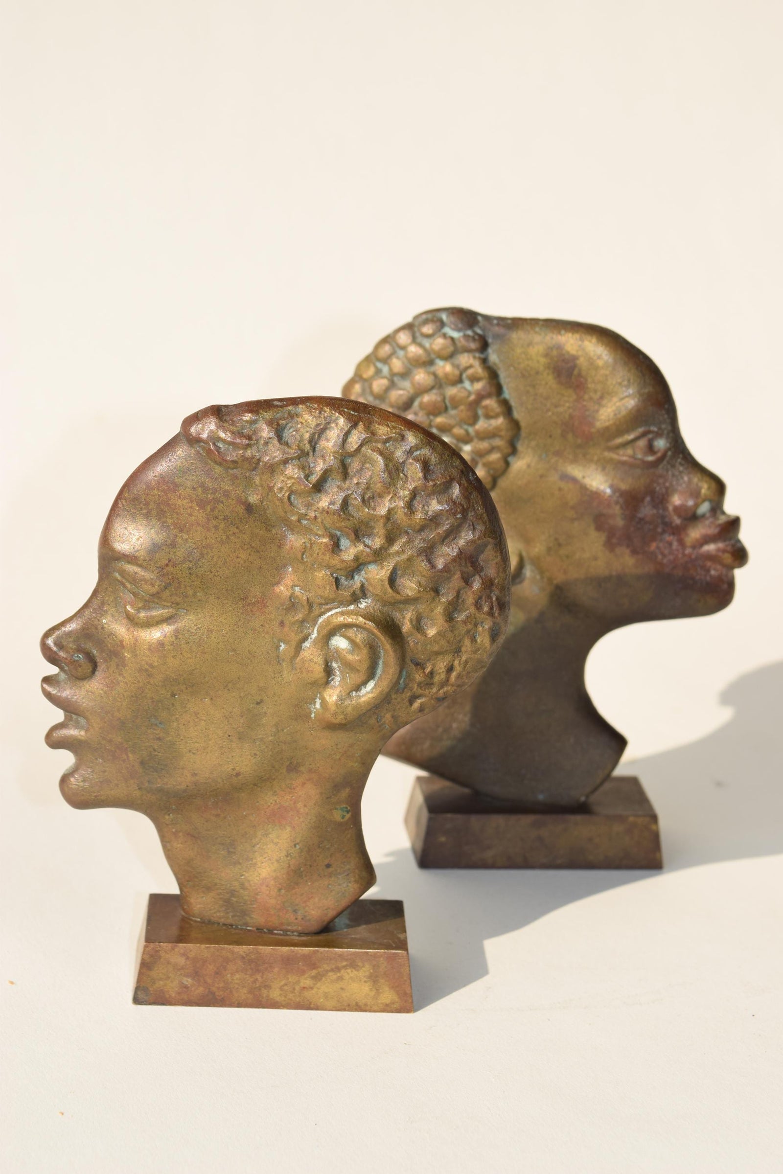 Midcentury Bronze-Toned Head Sculptures, Pair, Hagenauer Style, 1950s