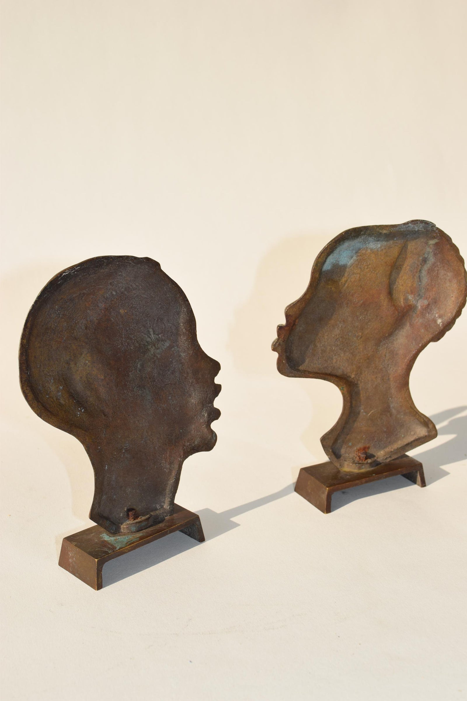 Midcentury Bronze-Toned Head Sculptures, Pair, Hagenauer Style, 1950s