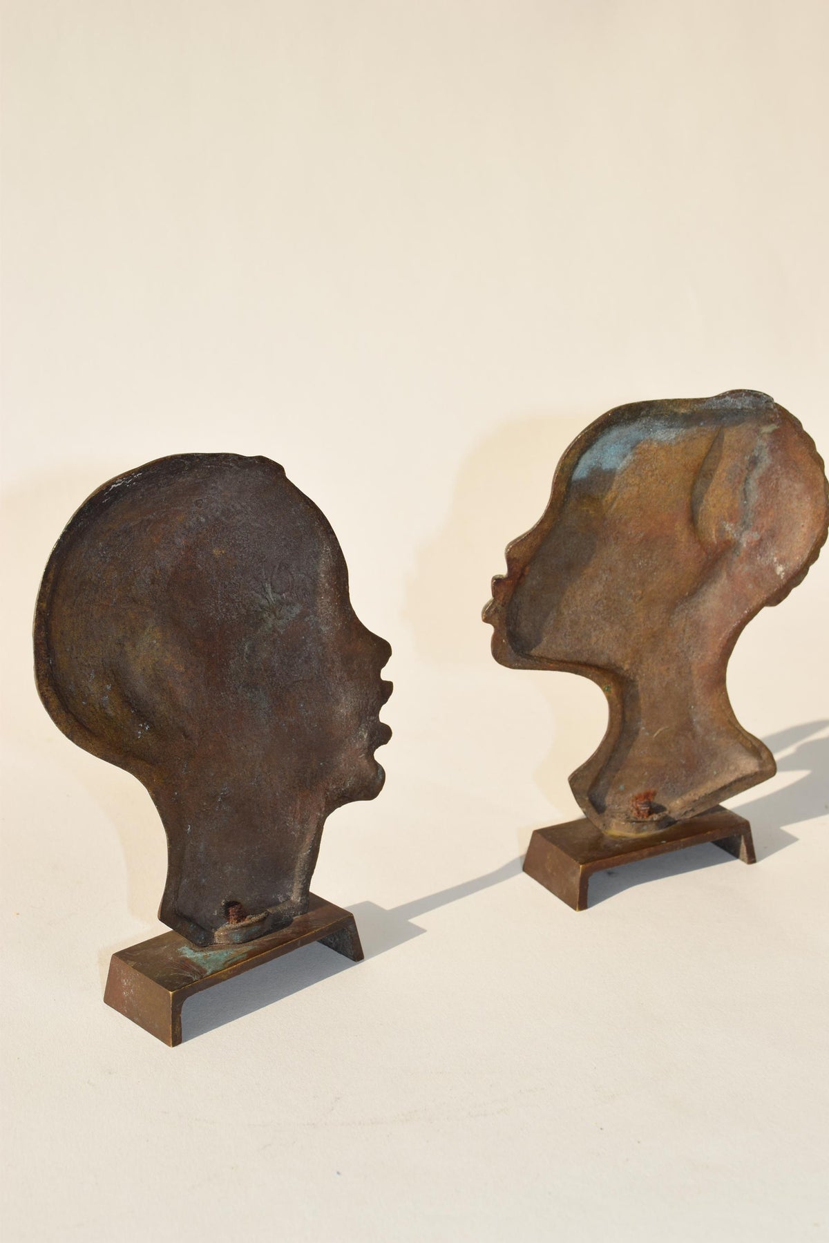 Midcentury Bronze-Toned Head Sculptures, Pair, Hagenauer Style, 1950s