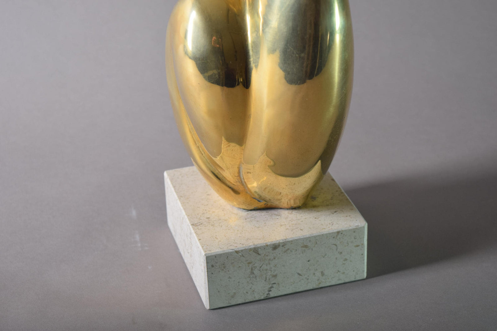 Vintage Brass Musician Sculpture, Abstract Art Deco Style Figure, Travertine Base, 1980s