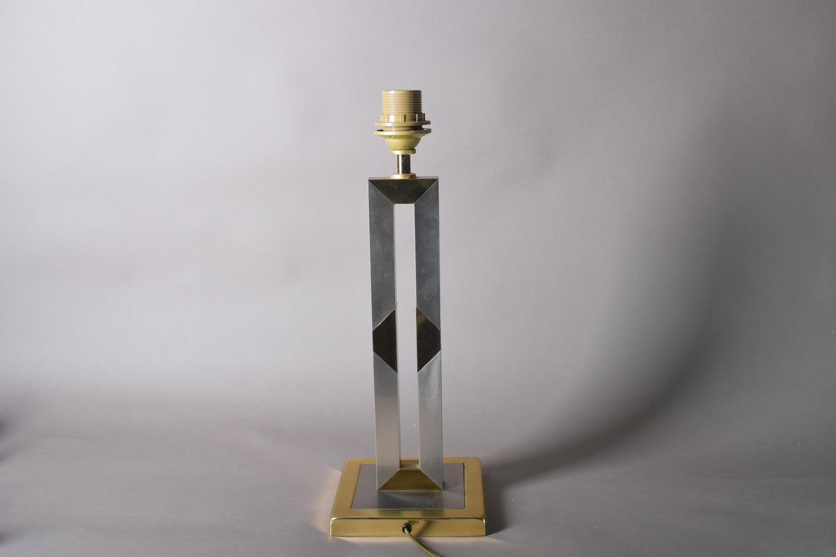 Vintage Brass and Chrome Table Lamp, Open-Frame Tower Base, in the Style of Willy Rizzo, 1980s