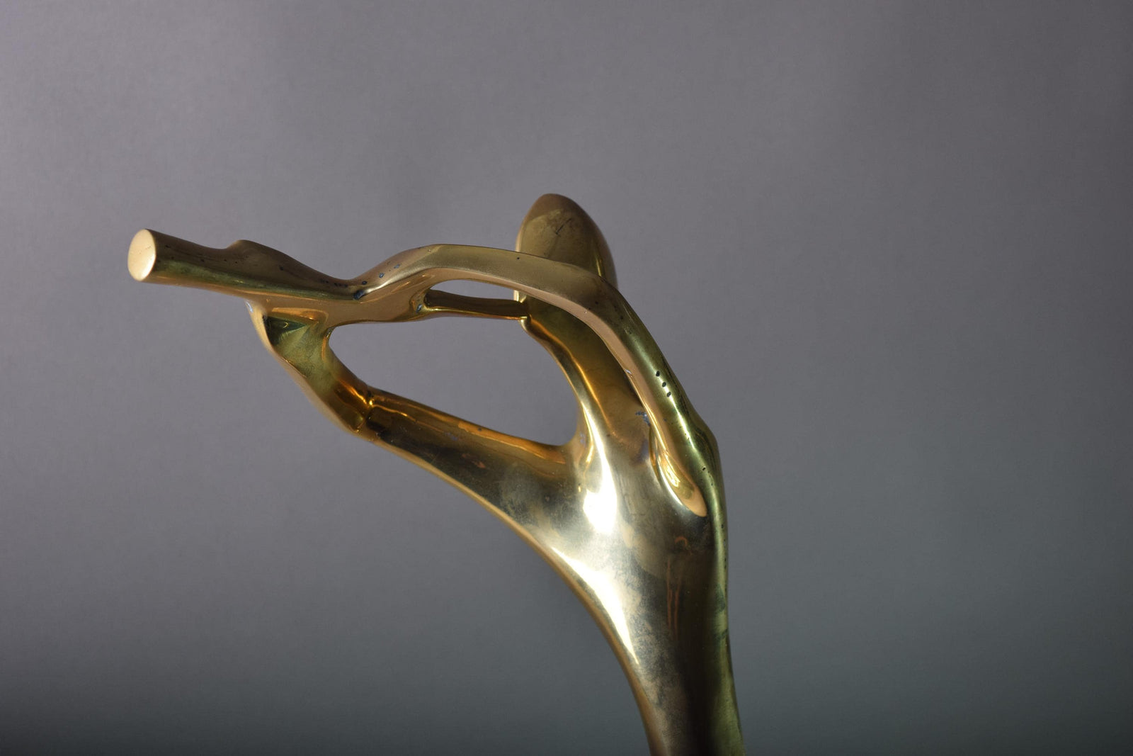 Vintage Brass Musician Sculpture, Abstract Art Deco Style Figure, Travertine Base, 1980s
