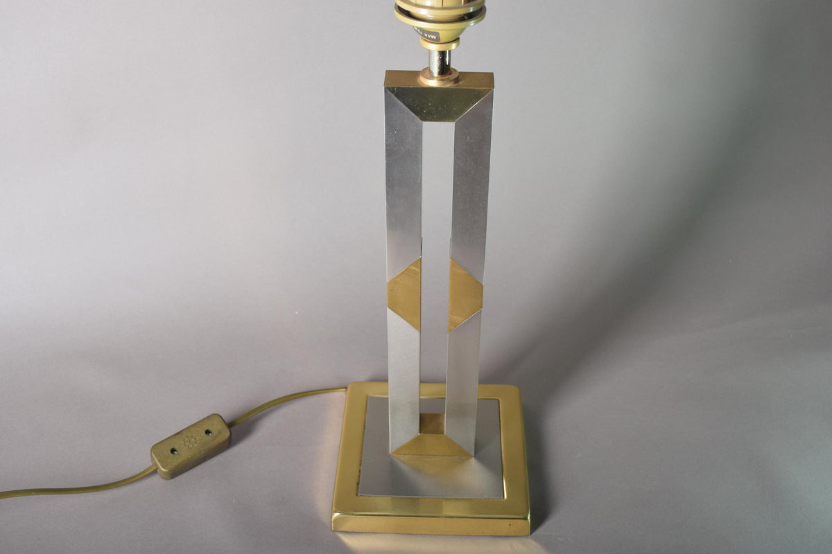 Vintage Brass and Chrome Table Lamp, Open-Frame Tower Base, in the Style of Willy Rizzo, 1980s