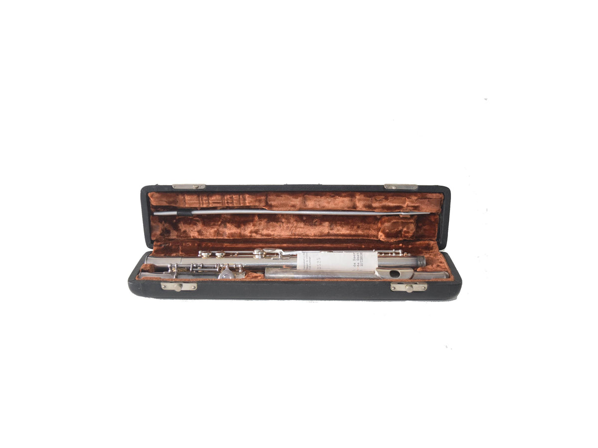 Vintage German-Style Silver-Plated Concert Flute, Closed-Hole, with 1973 Repair Invoice, Needs Service