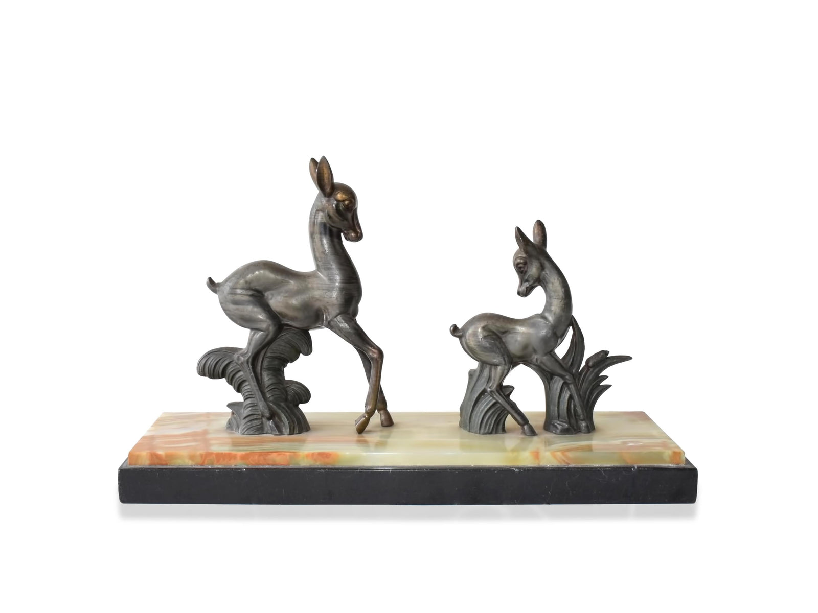 Art Deco Zalmac Deer Pair, Marble Base — French Style, Circa 1920s–1940s