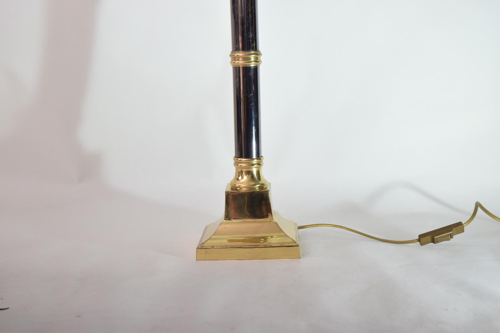 Vintage Column Table Lamp with Pleated Shade, Brass and Dark Metal, 1980s