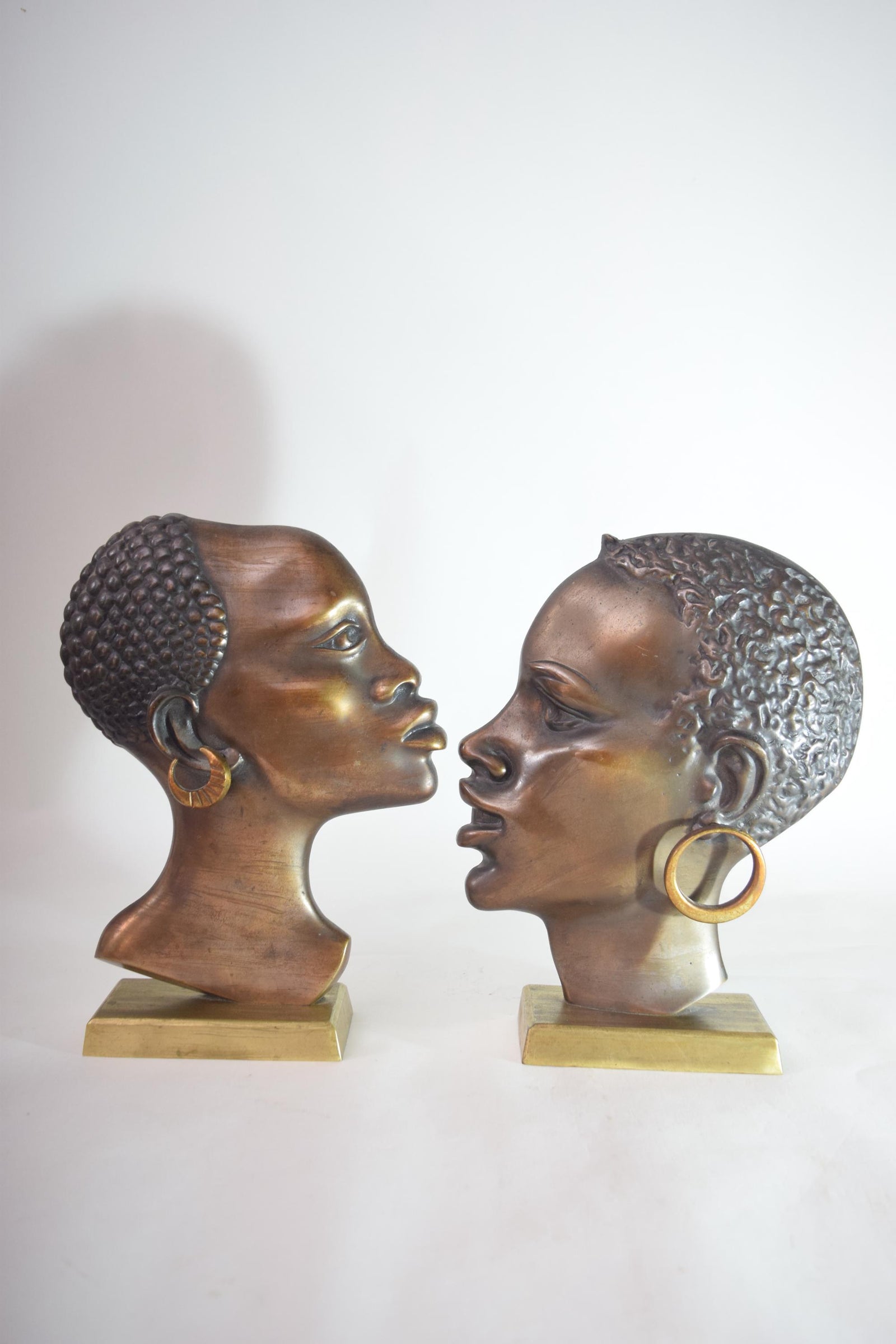 Pair of Bronze-Toned Bust Sculptures, Style of Hagenauer, 1950s