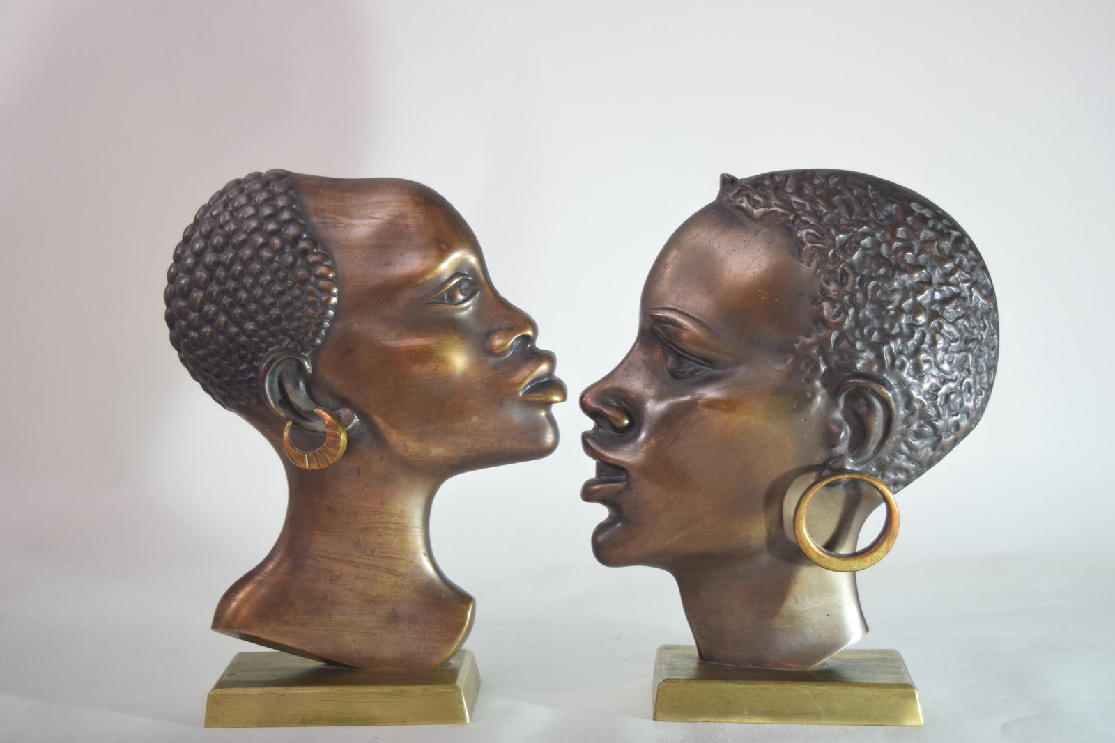 Pair of Bronze-Toned Bust Sculptures, Style of Hagenauer, 1950s