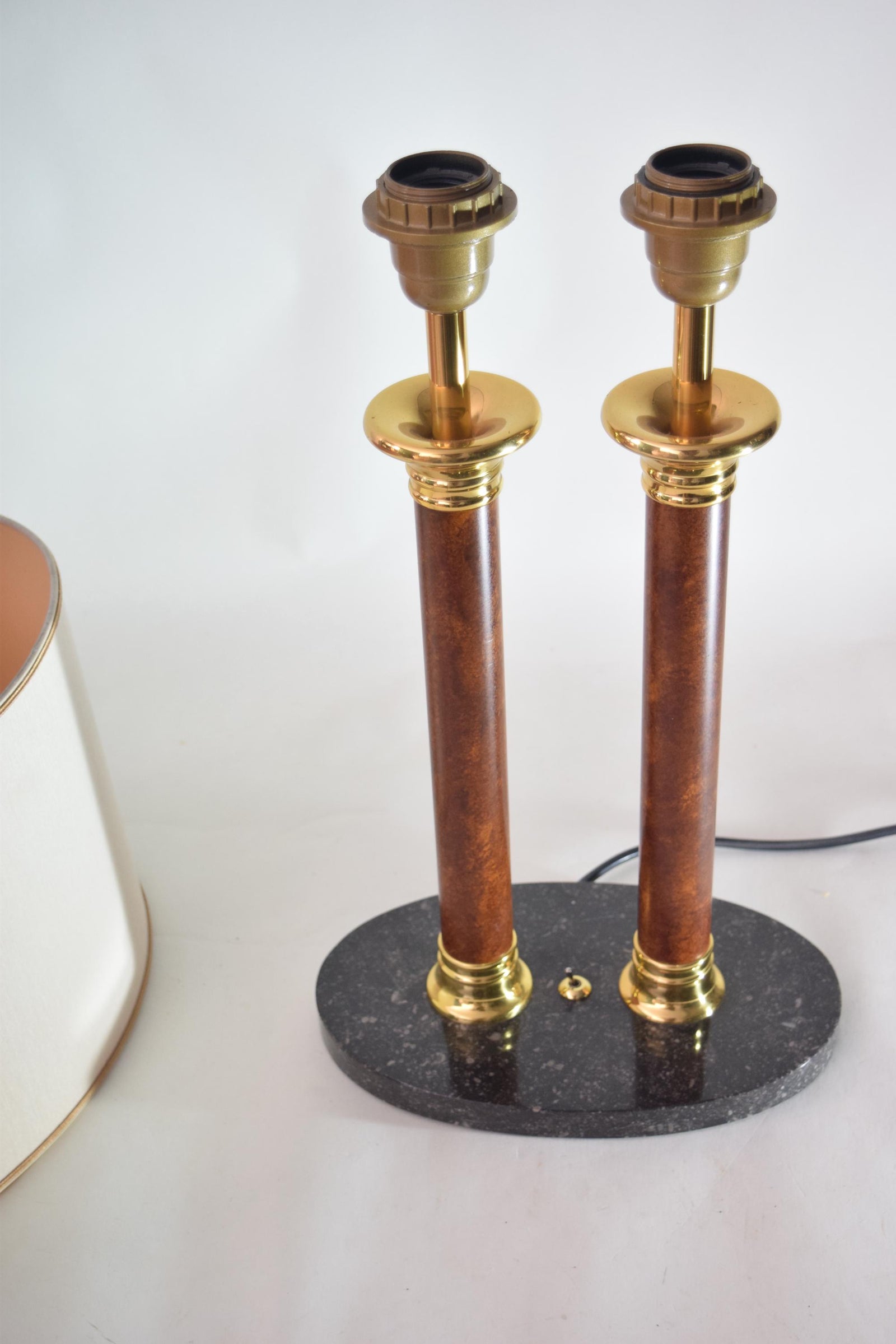 Double Column Table Lamp, Marble Base with Brass Accents — Vintage 1980s