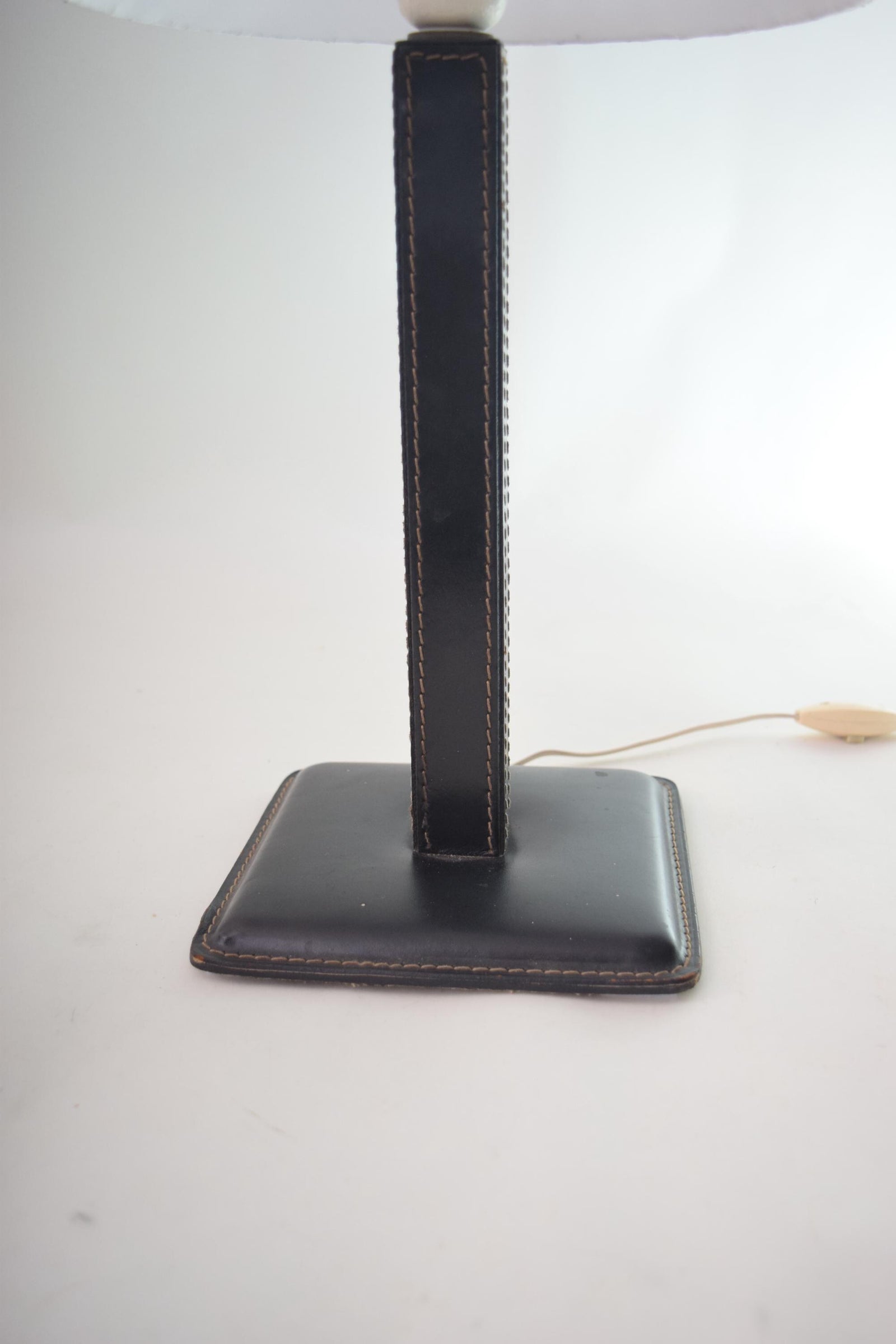 Vintage Leather Table Lamp, Pleated Shade — Mid-Century Modern, 1960s