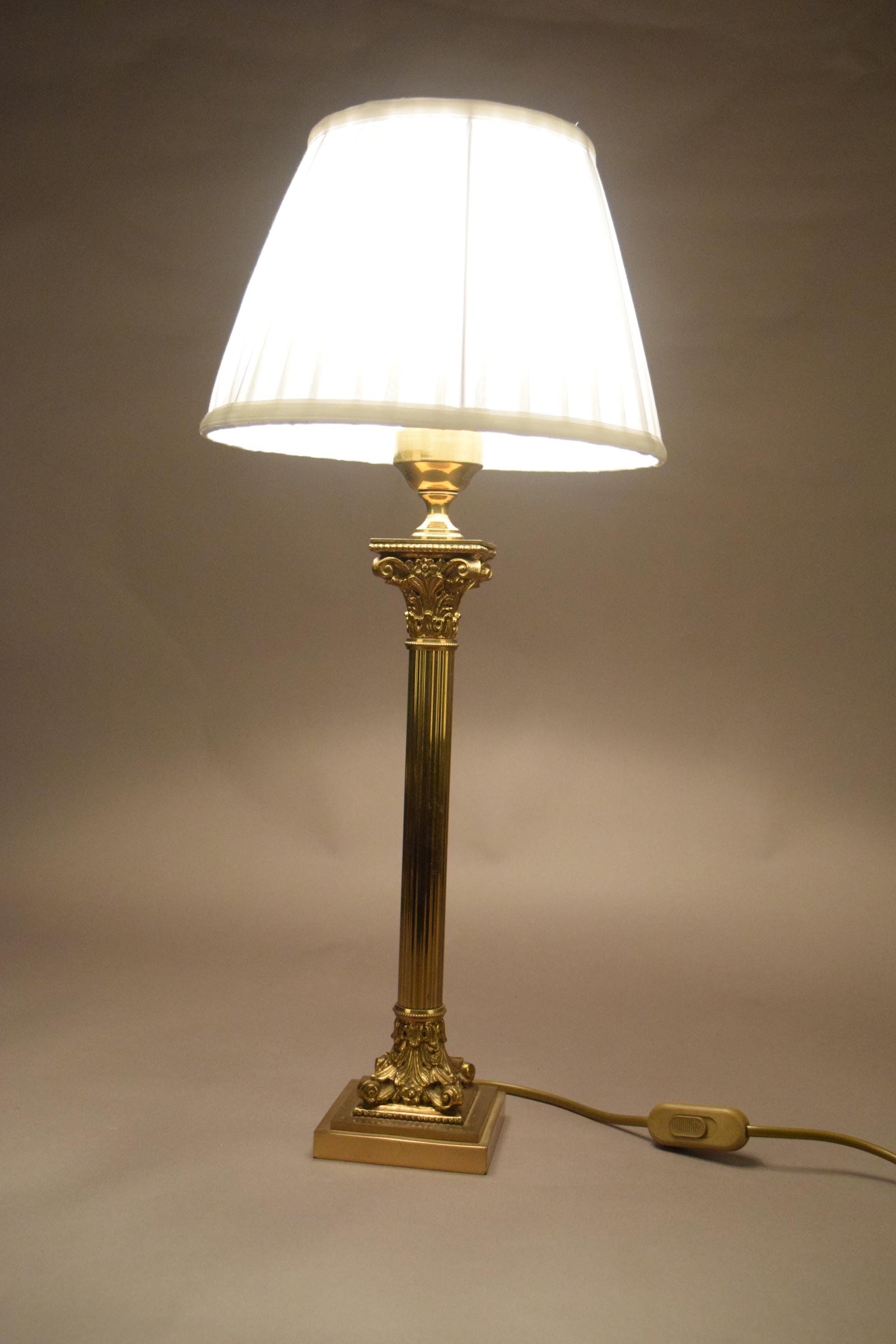 Tall Corinthian Column Lamp in Brass, Louis XVI Revival — Netherlands, 1960s