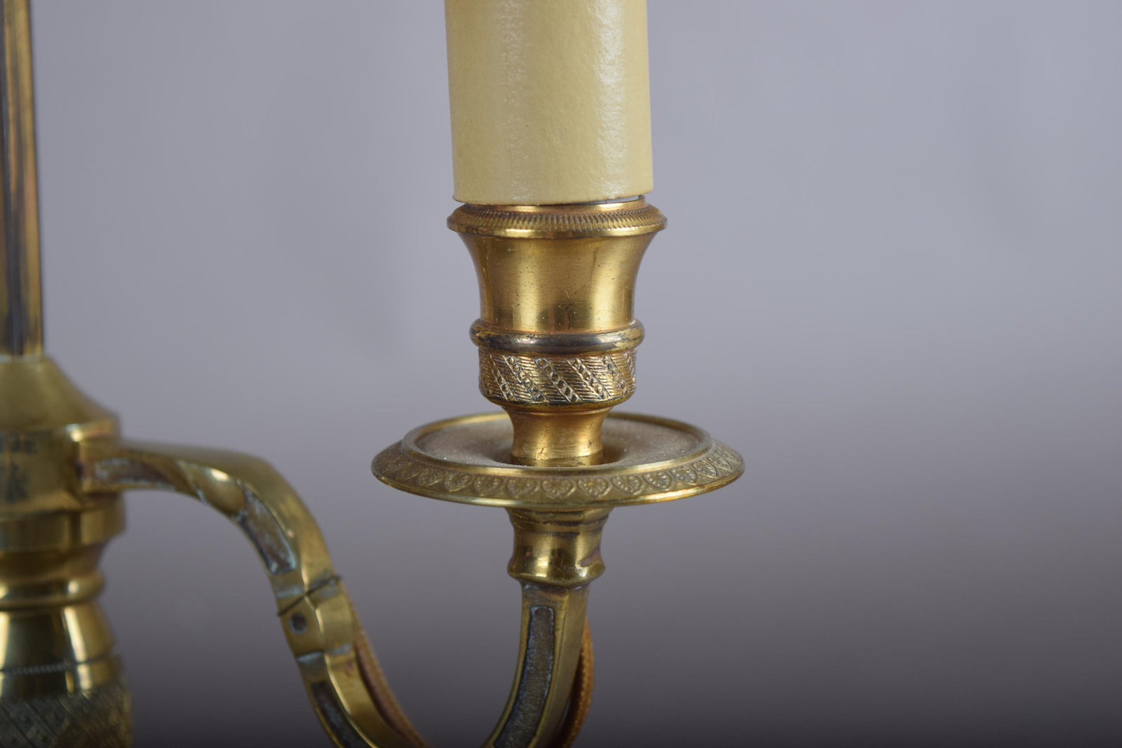 French Bouillotte Lamp, Brass Two-Light Base with Red Tôle Shade, 1930s