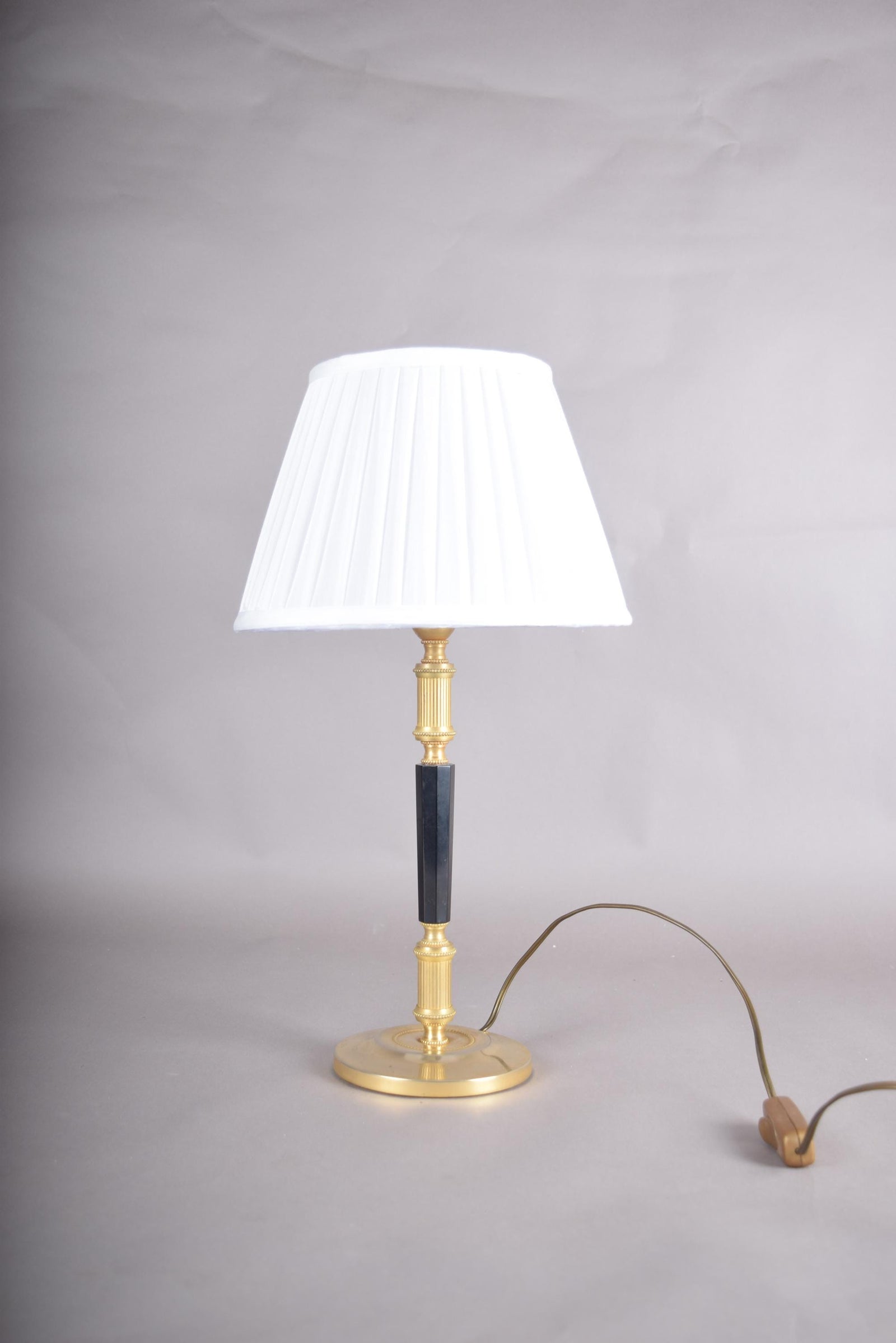 Mid-Century Gilded Brass Desk Lamp with Pleated Shade, 1950s