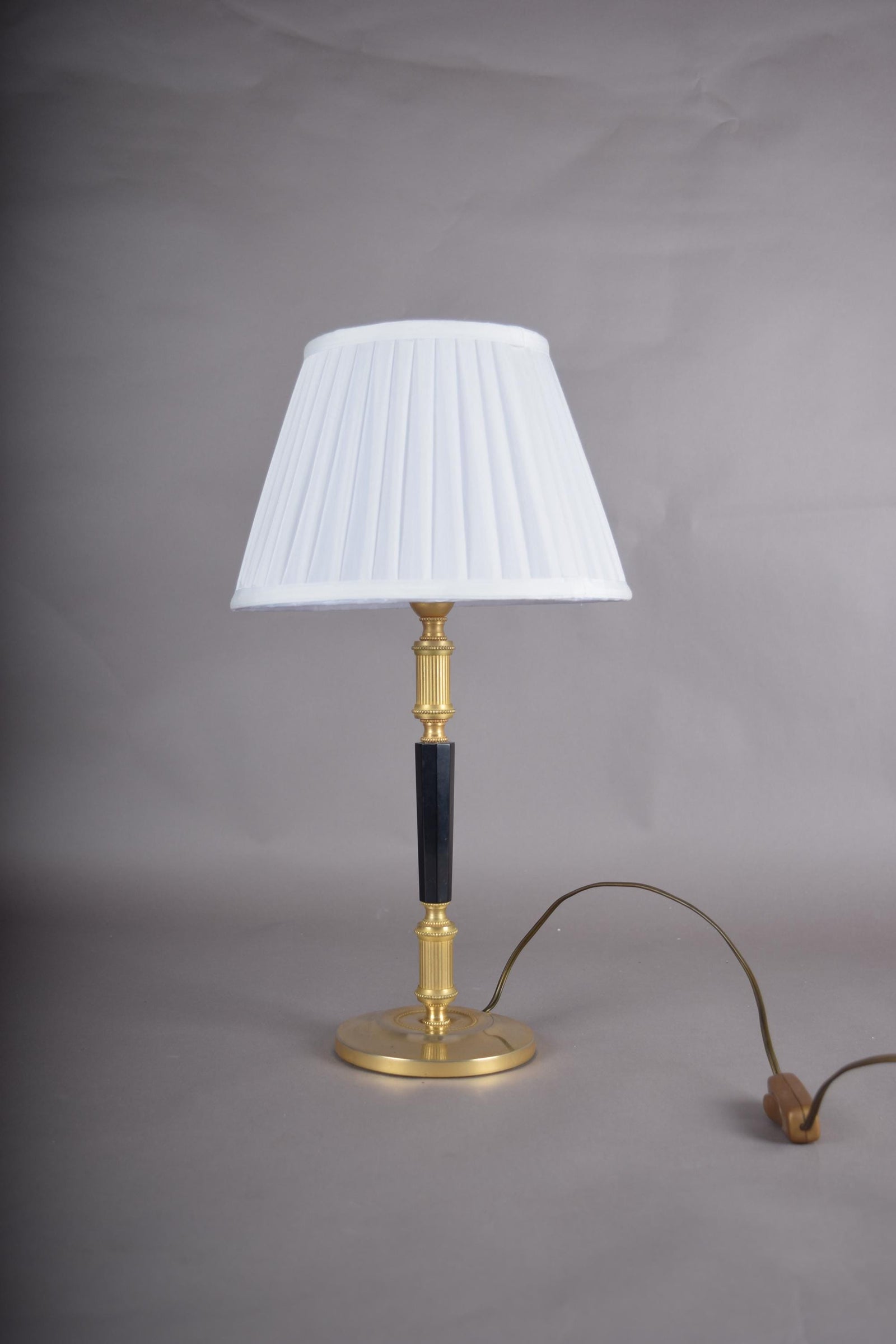 Mid-Century Gilded Brass Desk Lamp with Pleated Shade, 1950s