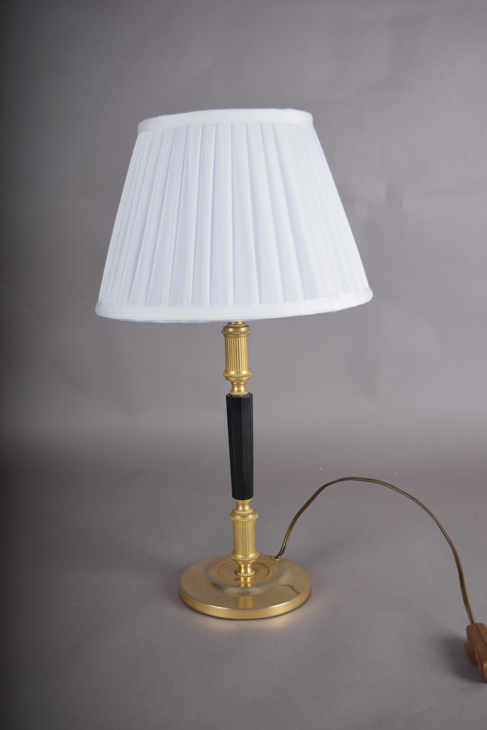 Mid-Century Gilded Brass Desk Lamp with Pleated Shade, 1950s