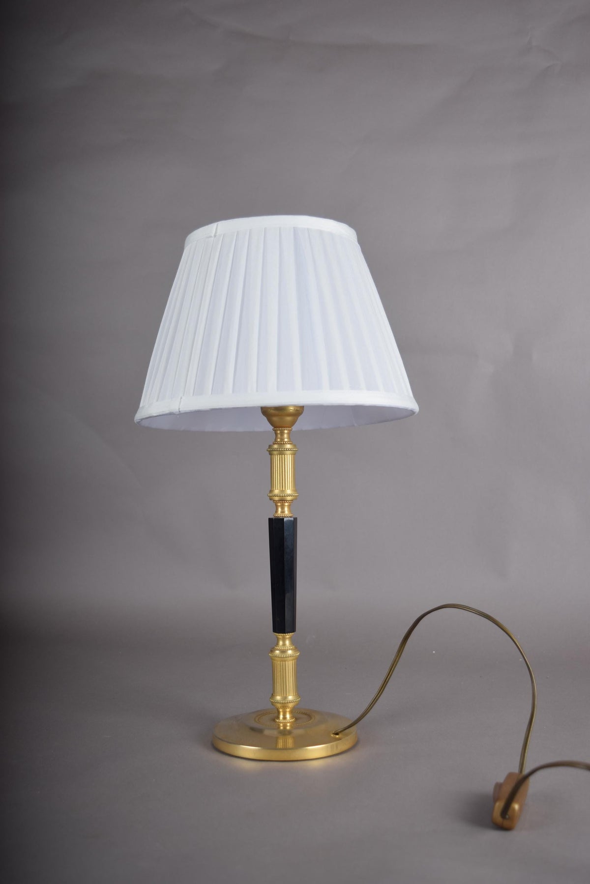 Mid-Century Gilded Brass Desk Lamp with Pleated Shade, 1950s