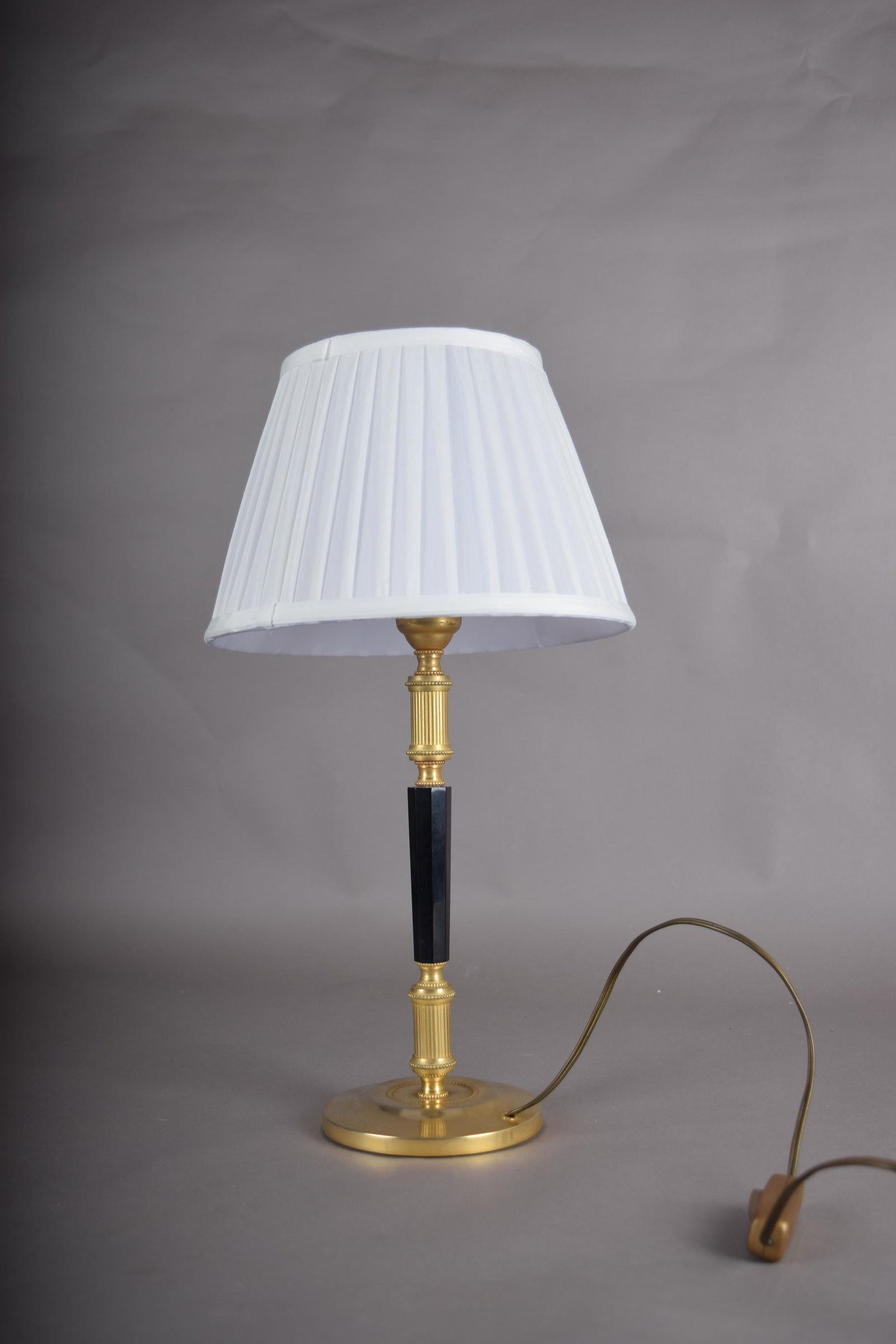 Mid-Century Gilded Brass Desk Lamp with Pleated Shade, 1950s