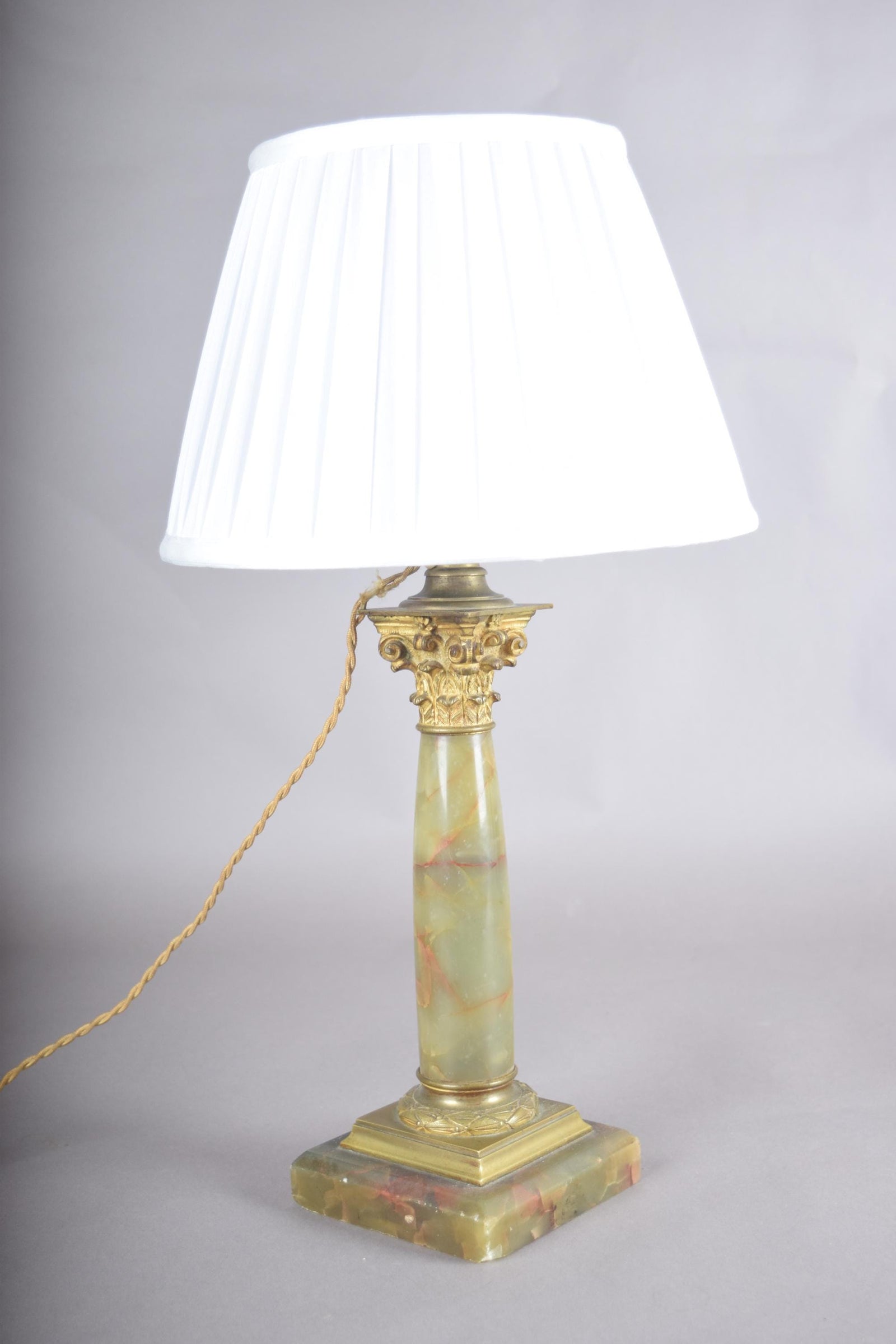 Antique Onyx Column Lamp, Fire-Gilt Chased Bronze Corinthian Capital — French, 19th Century