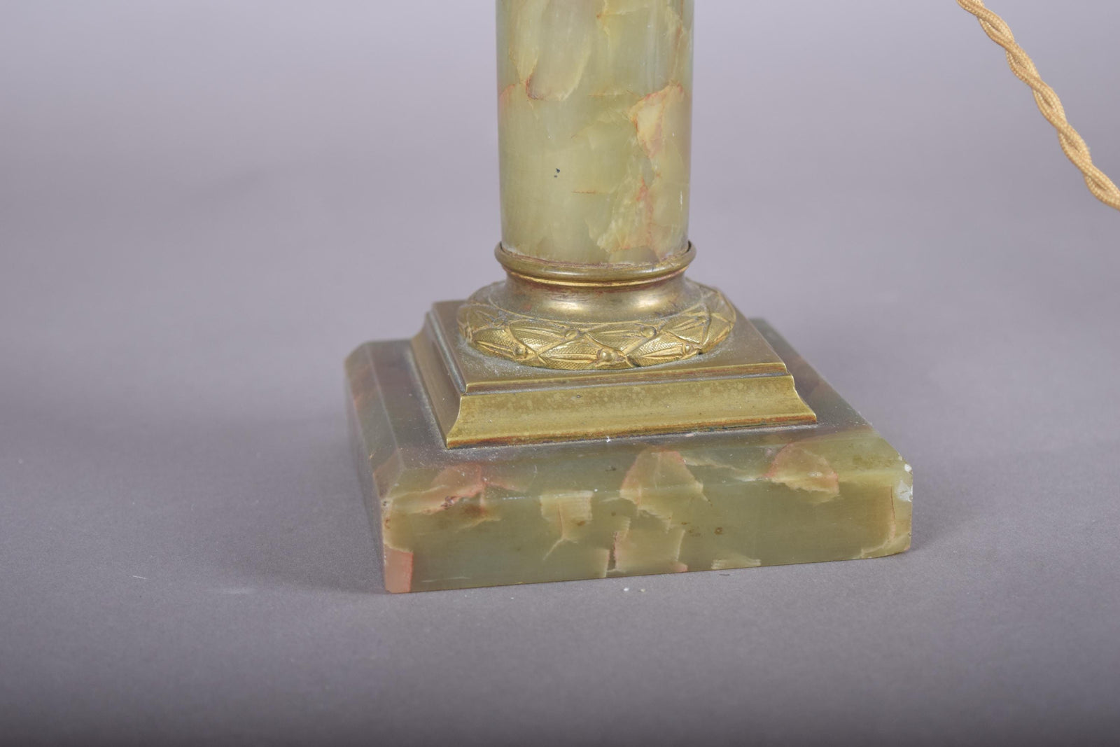 Antique Onyx Column Lamp, Fire-Gilt Chased Bronze Corinthian Capital — French, 19th Century