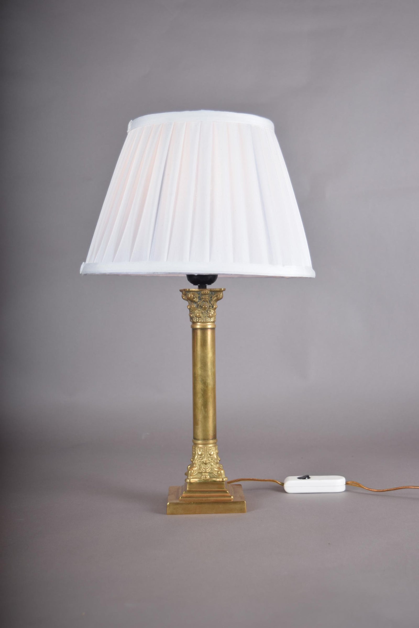 Vintage Brass Column Table Lamp, Ornate Capital and Base — 1950s