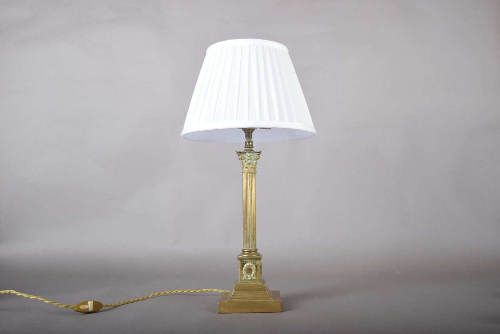 Vintage Brass Column Table Lamp, Fluted Neoclassical Style, Laurel Wreath Base, 1930s