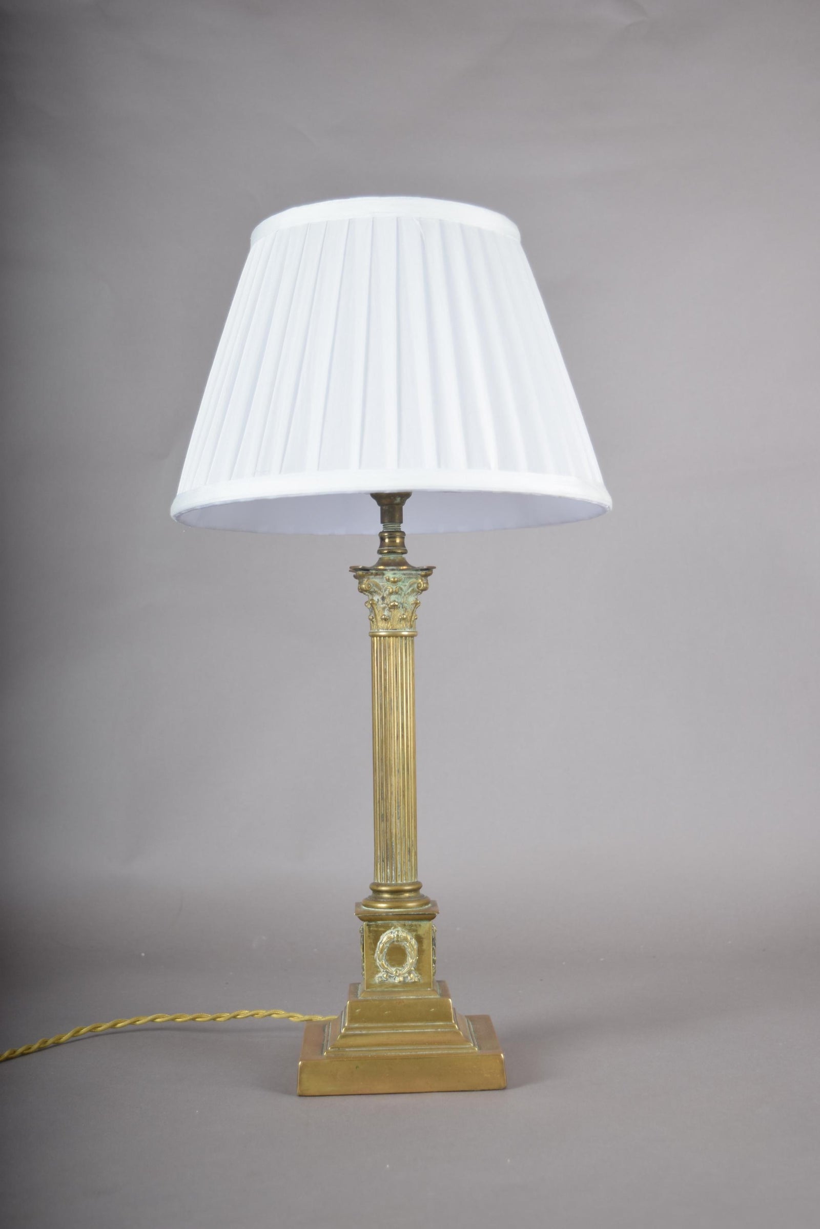 Vintage Brass Column Table Lamp, Fluted Neoclassical Style, Laurel Wreath Base, 1930s
