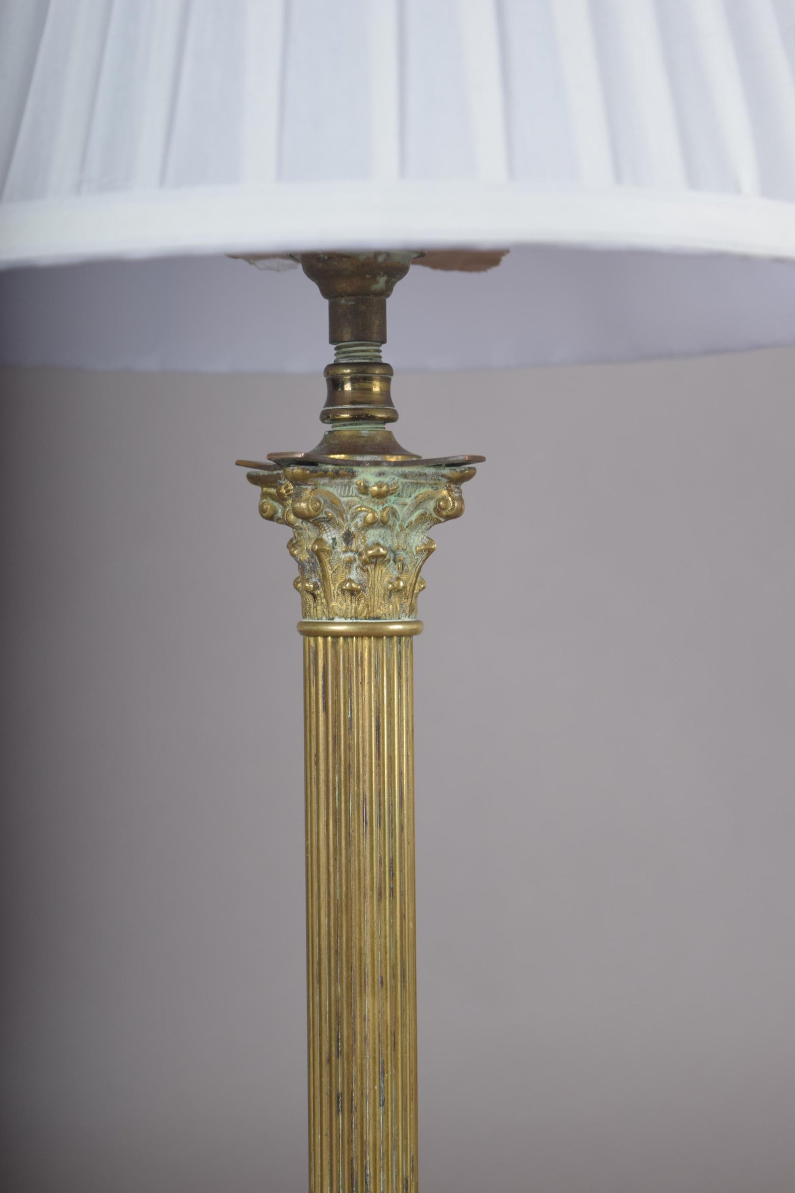 Vintage Brass Column Table Lamp, Fluted Neoclassical Style, Laurel Wreath Base, 1930s