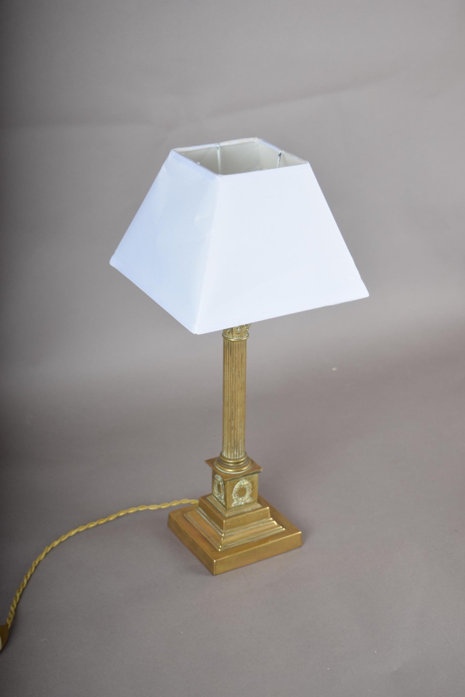 Vintage Brass Column Table Lamp, Fluted Neoclassical Style, Laurel Wreath Base, 1930s