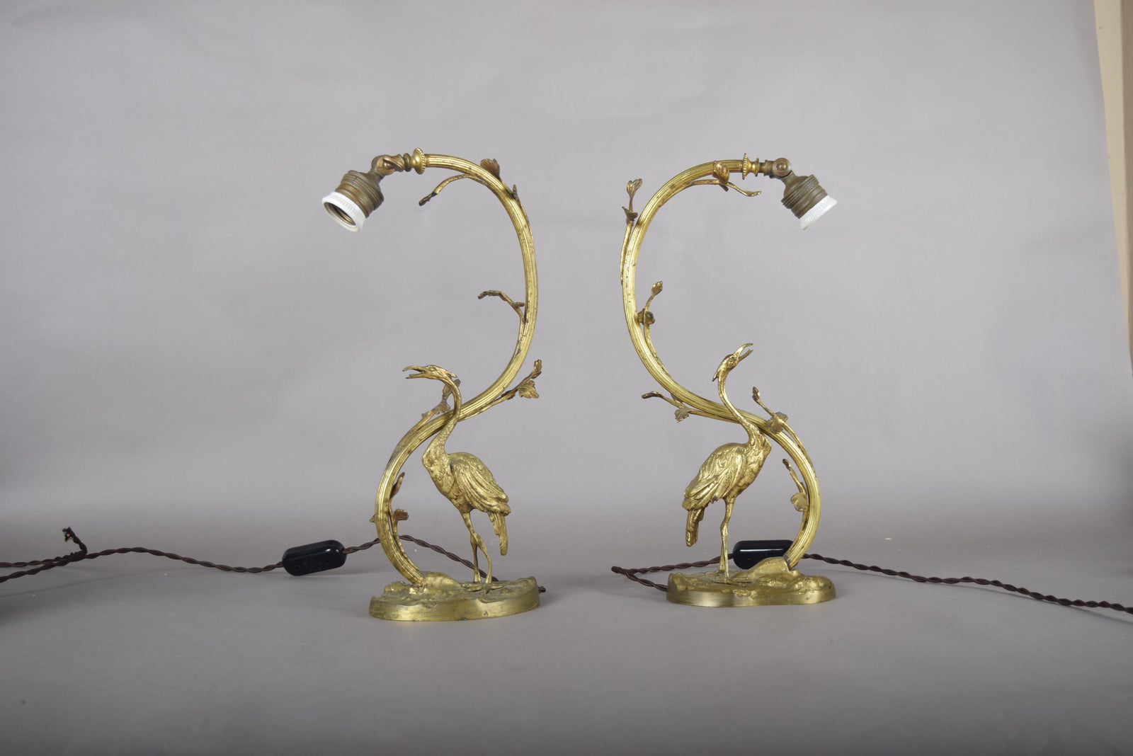Pair of Gilt Crane Table Lamps, Hollywood Regency / French Art Deco Style, 1930s
