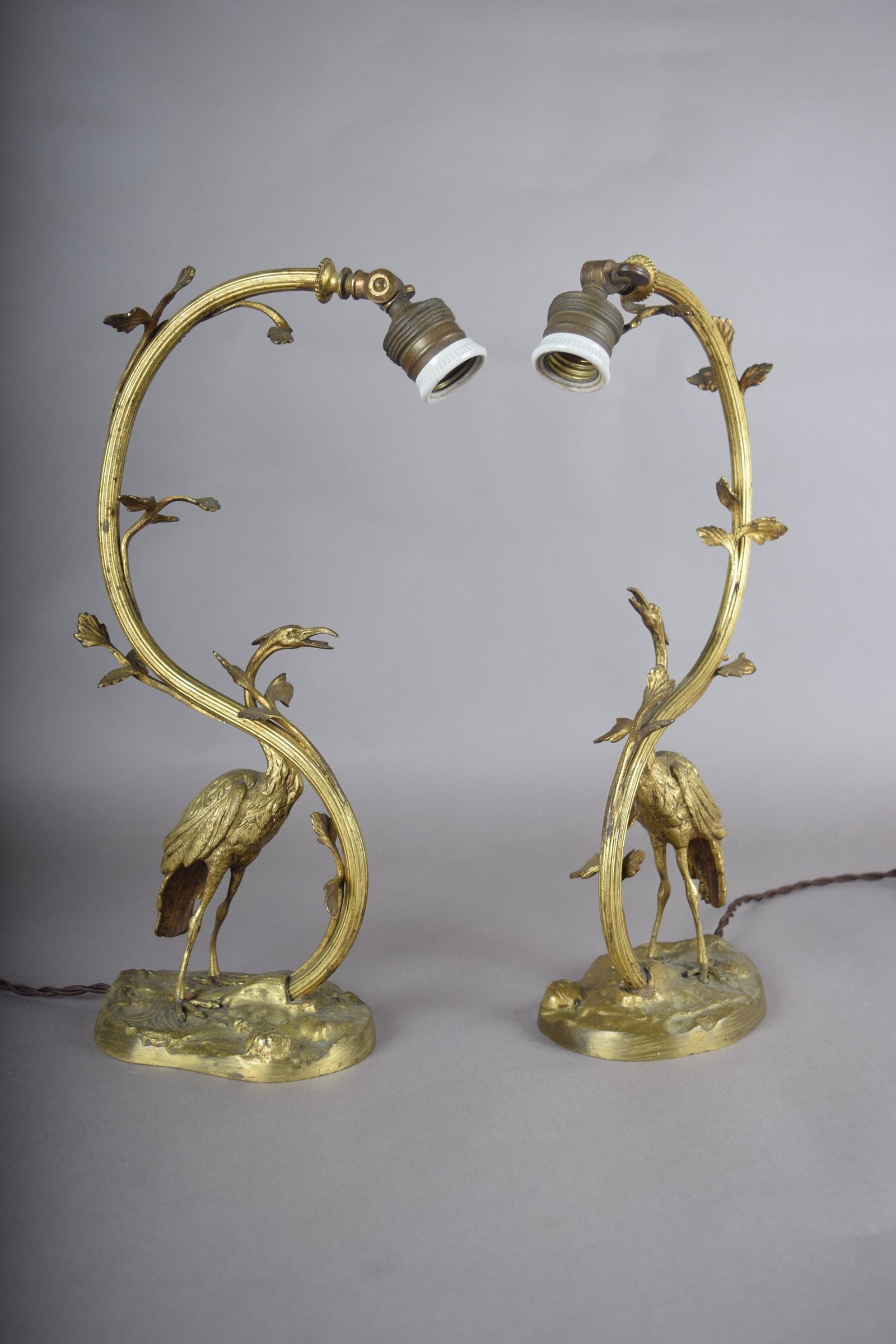 Pair of Gilt Crane Table Lamps, Hollywood Regency / French Art Deco Style, 1930s