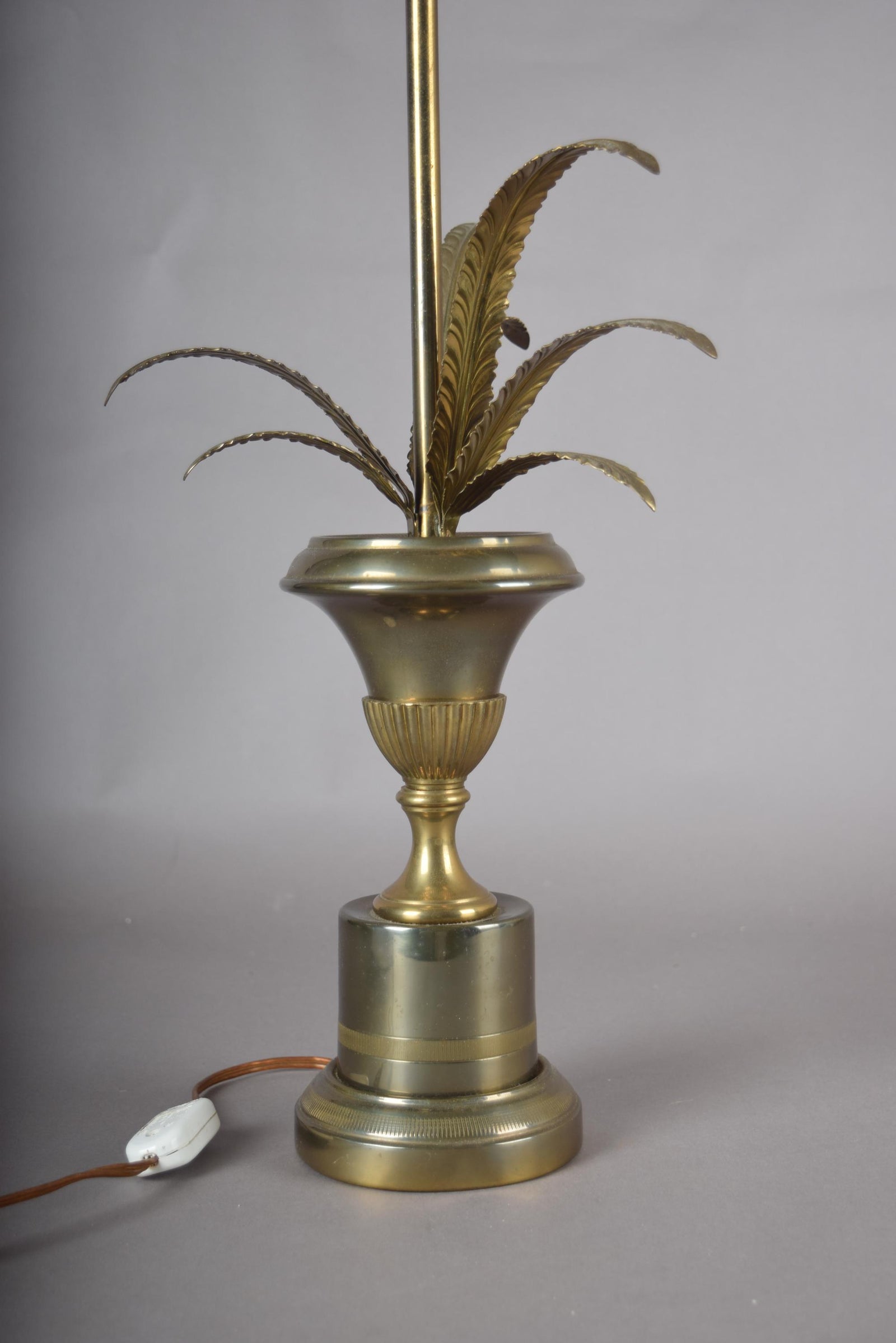 Vintage Brass Palm Frond Table Lamp Base, Urn Form — Hollywood Regency Style, 1960s